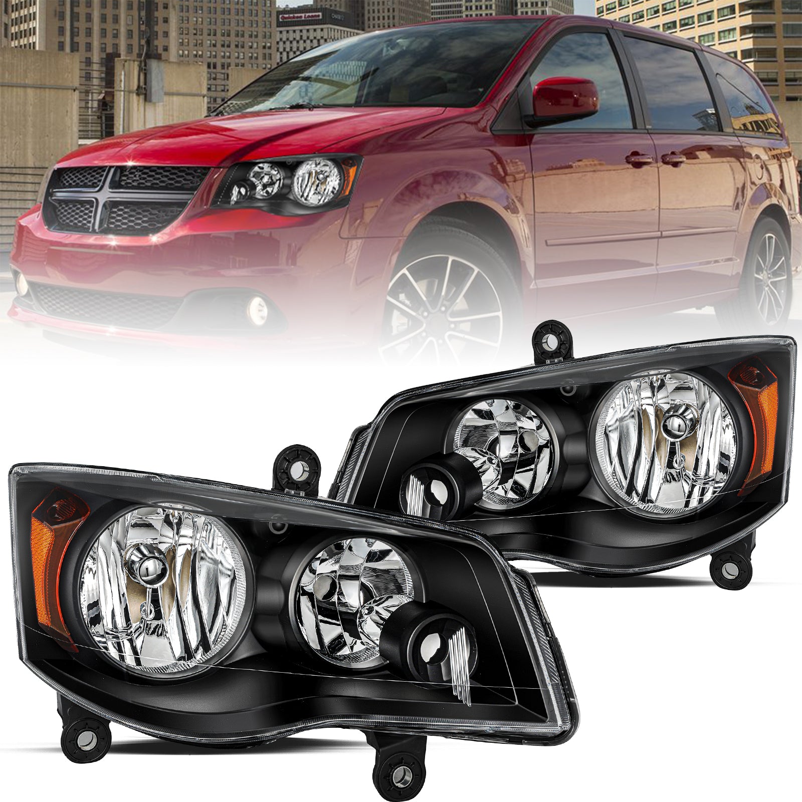 VehicleAid Headlights For 2008-2016 Chrysler Town & Country