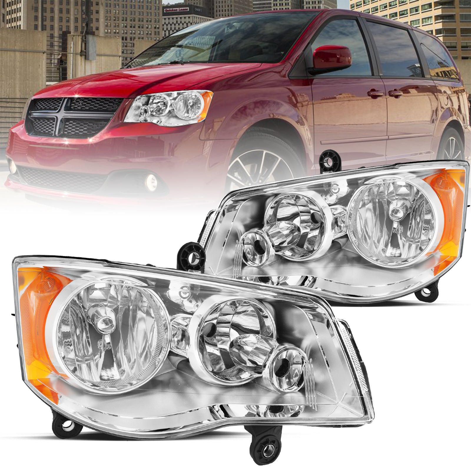 VehicleAid Headlights For 2008-2016 Chrysler Town & Country