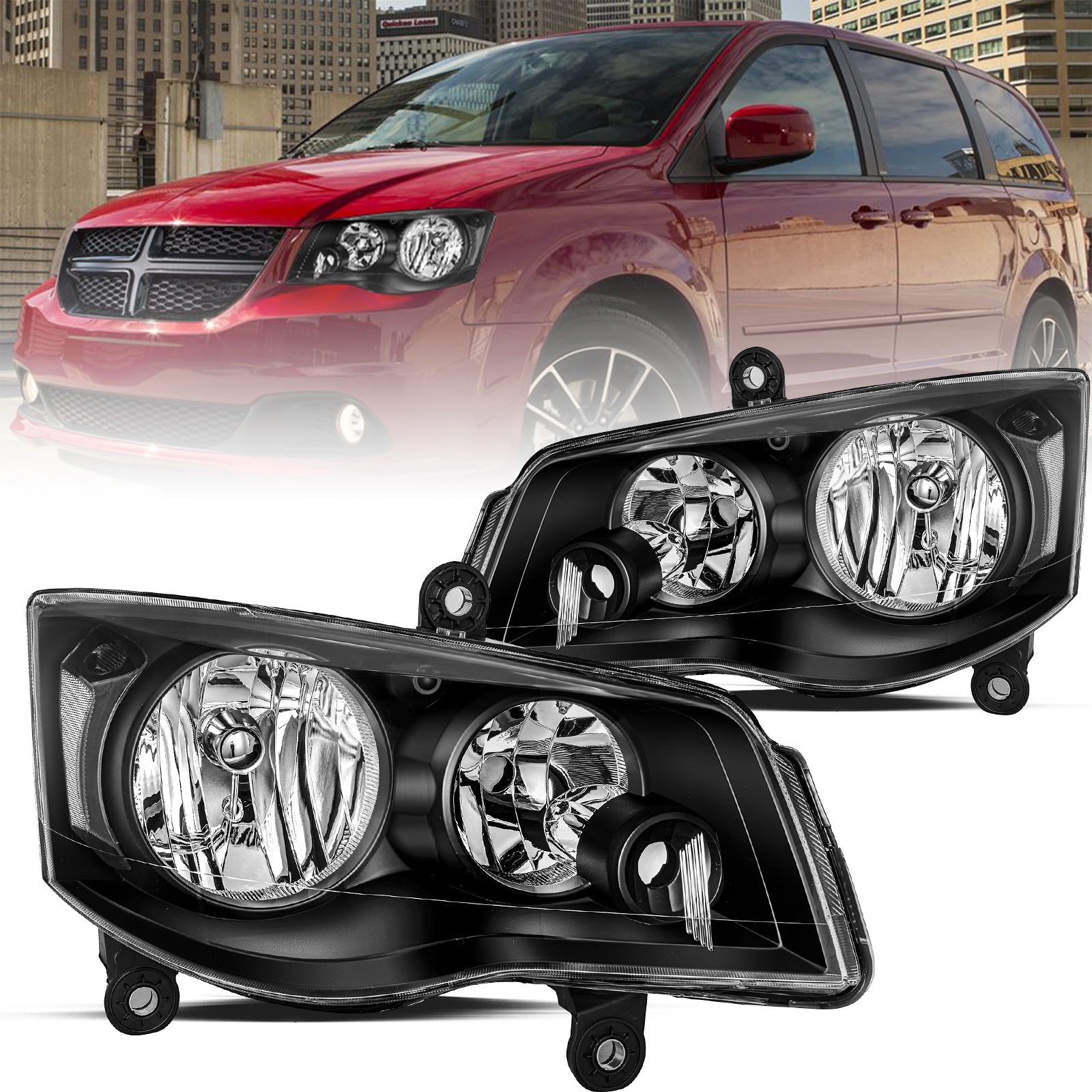 VehicleAid Headlights For 2008-2016 Chrysler Town & Country