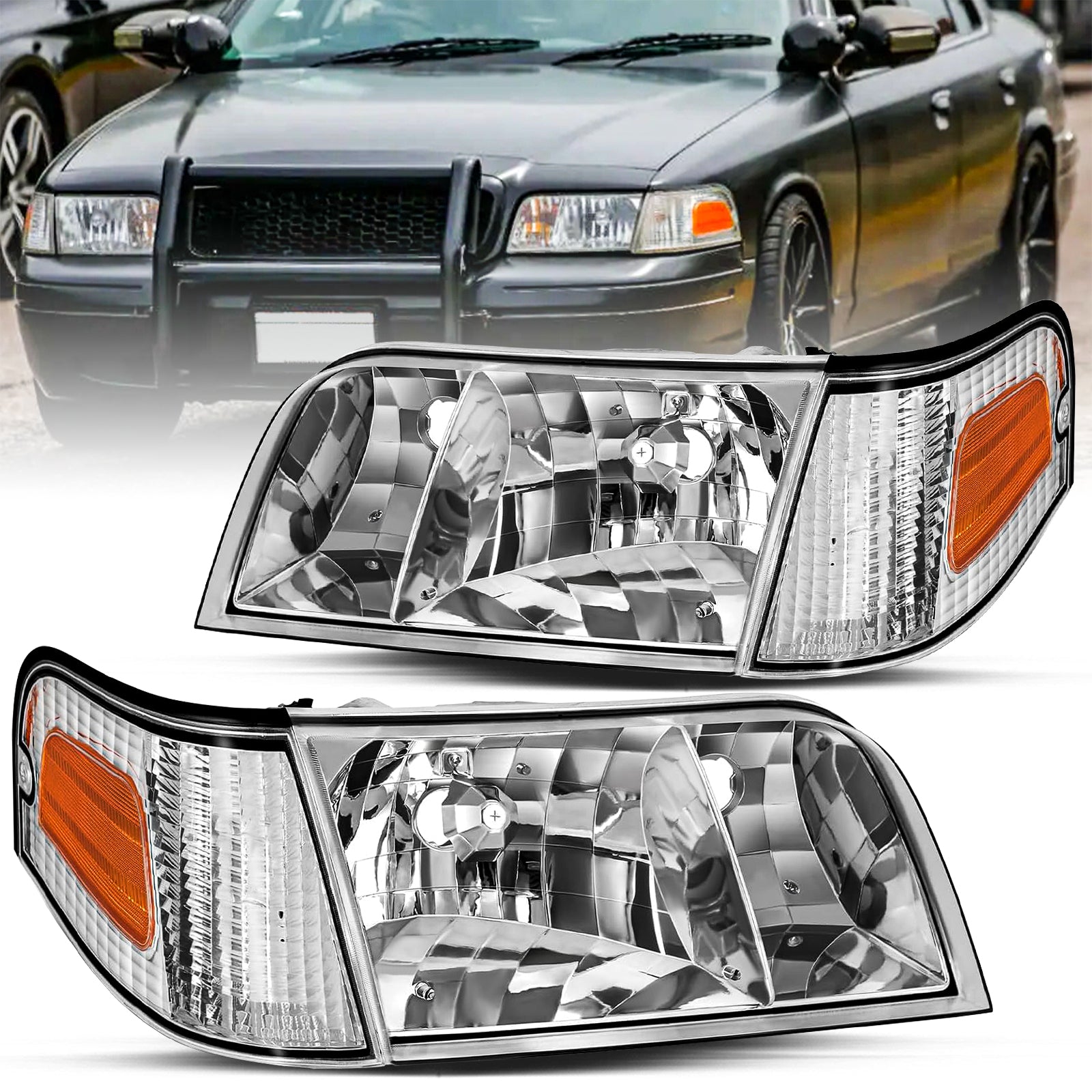 VehicleAid Headlights For 1998-2011 Ford Crown Victoria