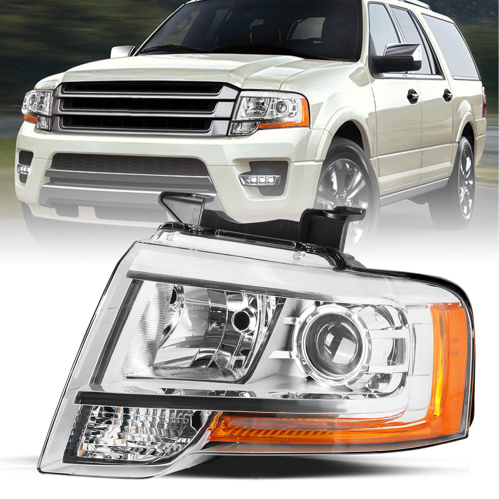 VehicleAid Halogen Projector Model Headlights For 2015-2017 Ford Expedition