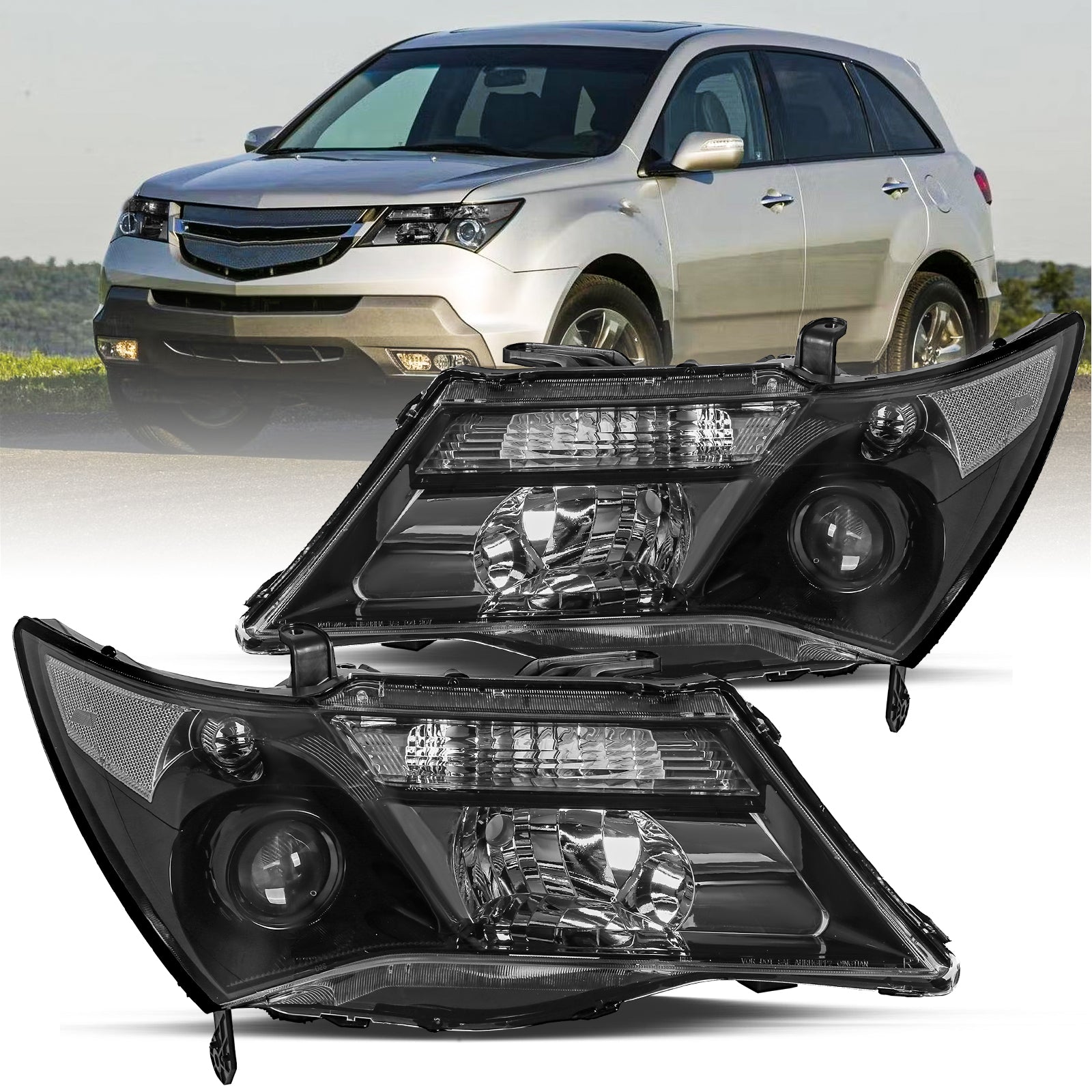 VehicleAid Headlights For 2007-2013 Acura MDX HID Xenon Type w/o Adaptive