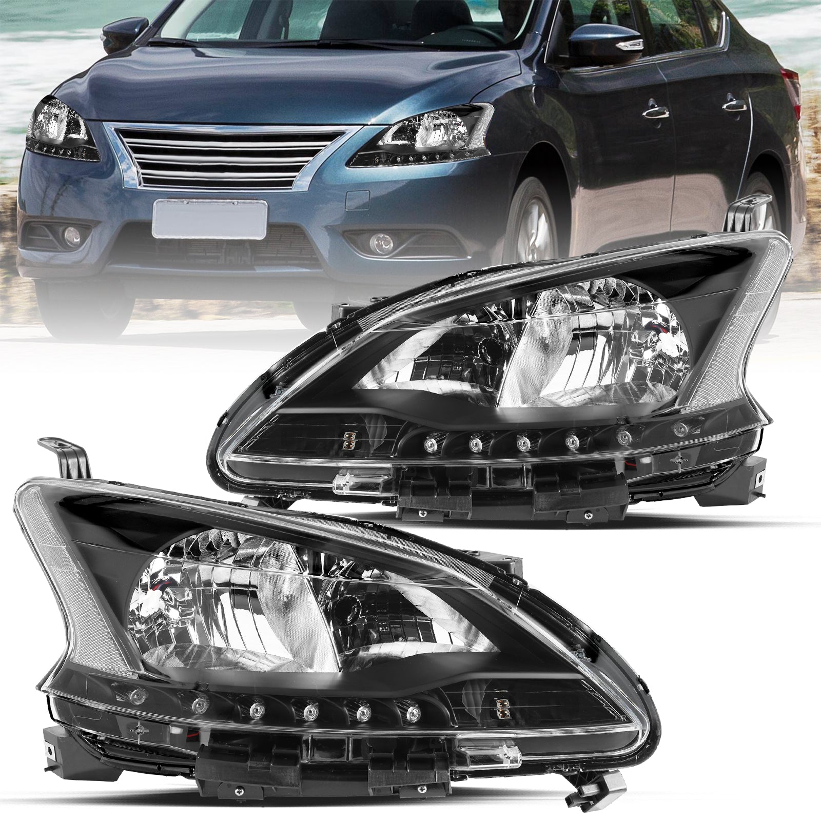 VehicleAid Headlights For 2013-2015 Nissan Sentra