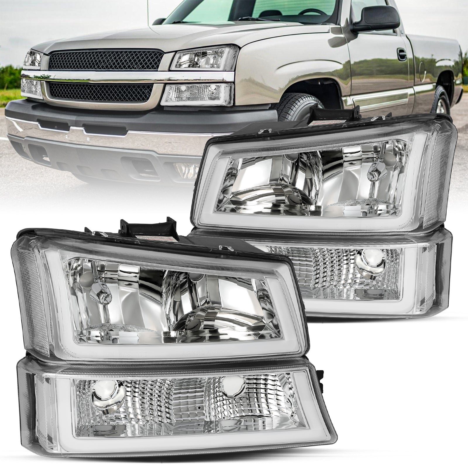 VehicleAid Headlights With U LED DRL For 2003-2006 Chevy Silverado /Avalanche