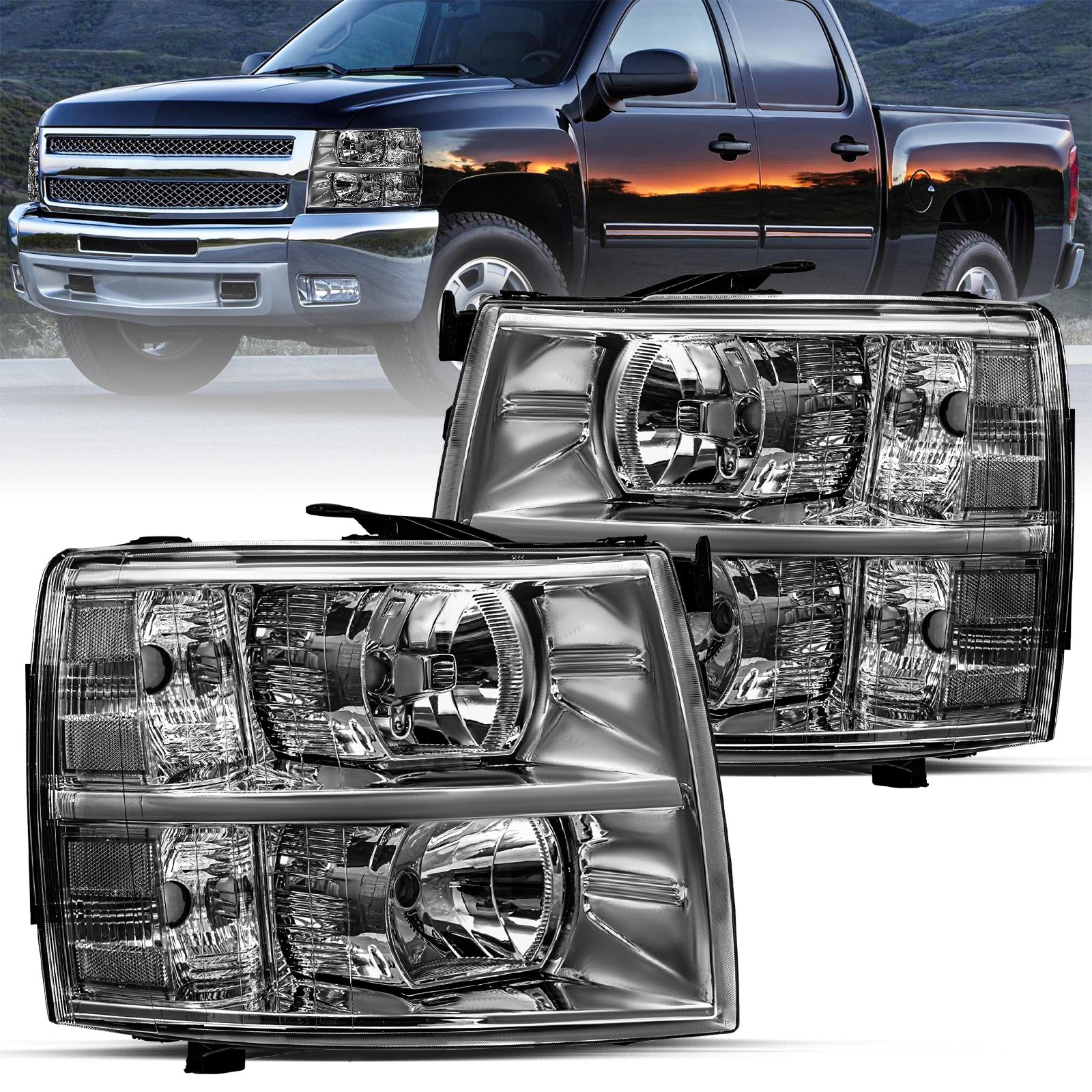 VehicleAid Headlights For 2012-2013 Chevy Silverado 3500