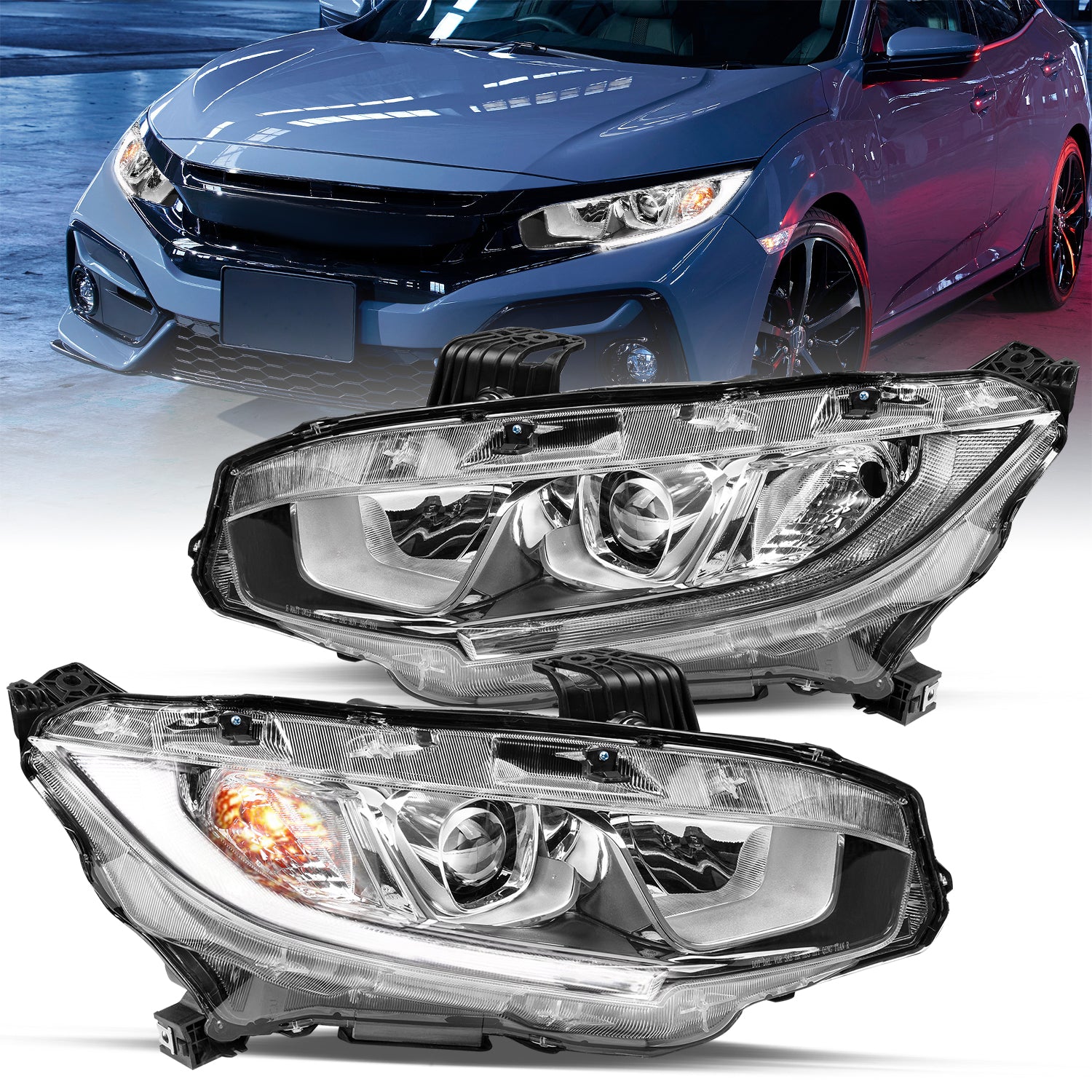 VehicleAid Headlights For 2016-2021 Honda Civic