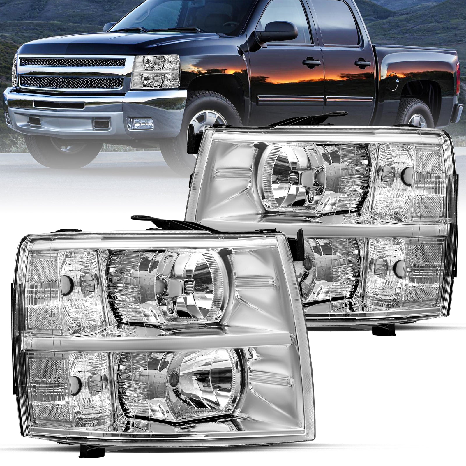 VehicleAid Headlights For 2012-2013 Chevy Silverado 3500