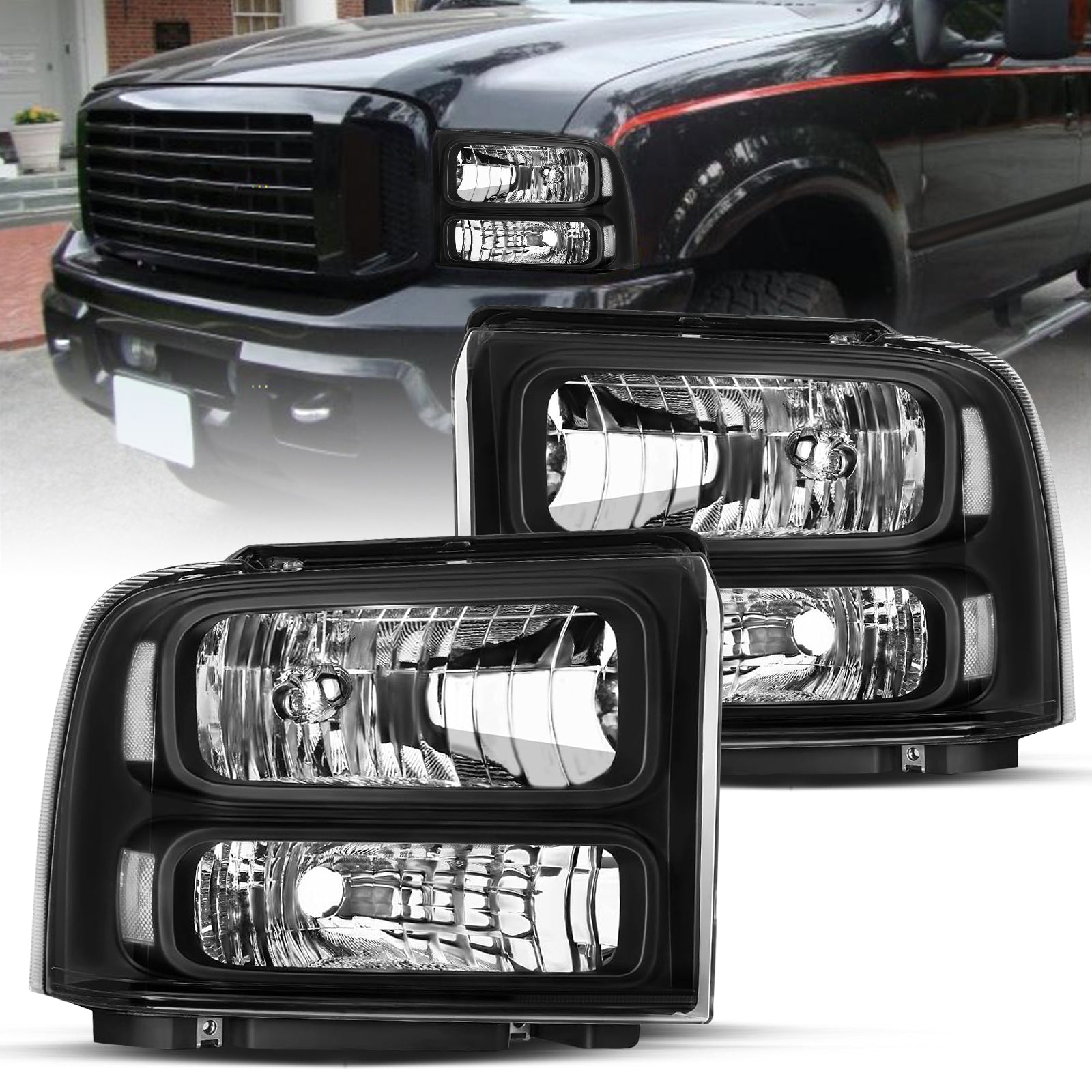 VehicleAid Headlights For 1999-2004 Ford F250 F350 F450 F550 Super Duty