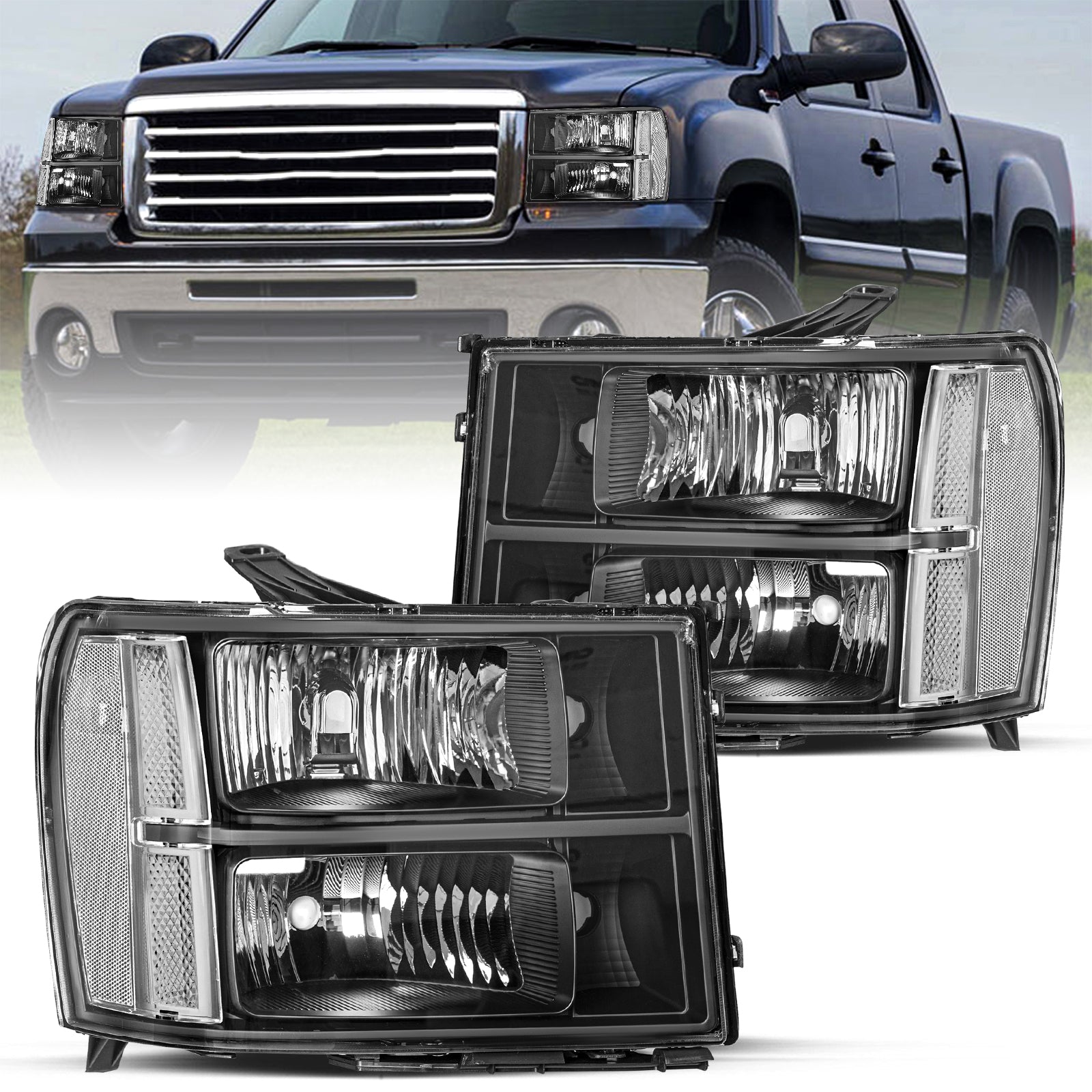 VehicleAid Headlights For 2007-2014 GMC Sierra 2500HD 3500HD