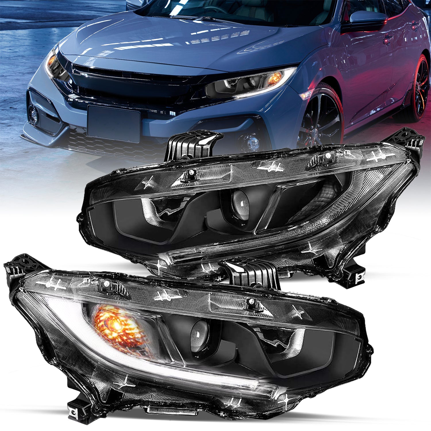 VehicleAid Headlights For 2016-2021 Honda Civic