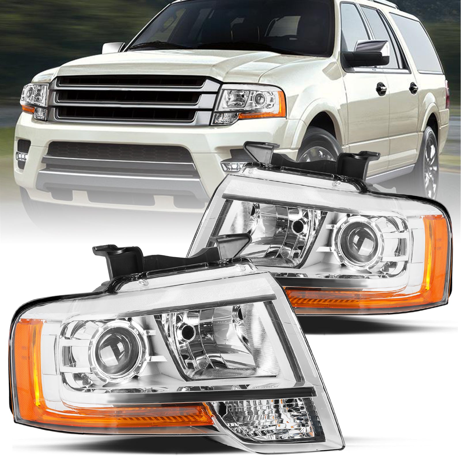 VehicleAid Halogen Projector Model Headlights For 2015-2017 Ford Expedition