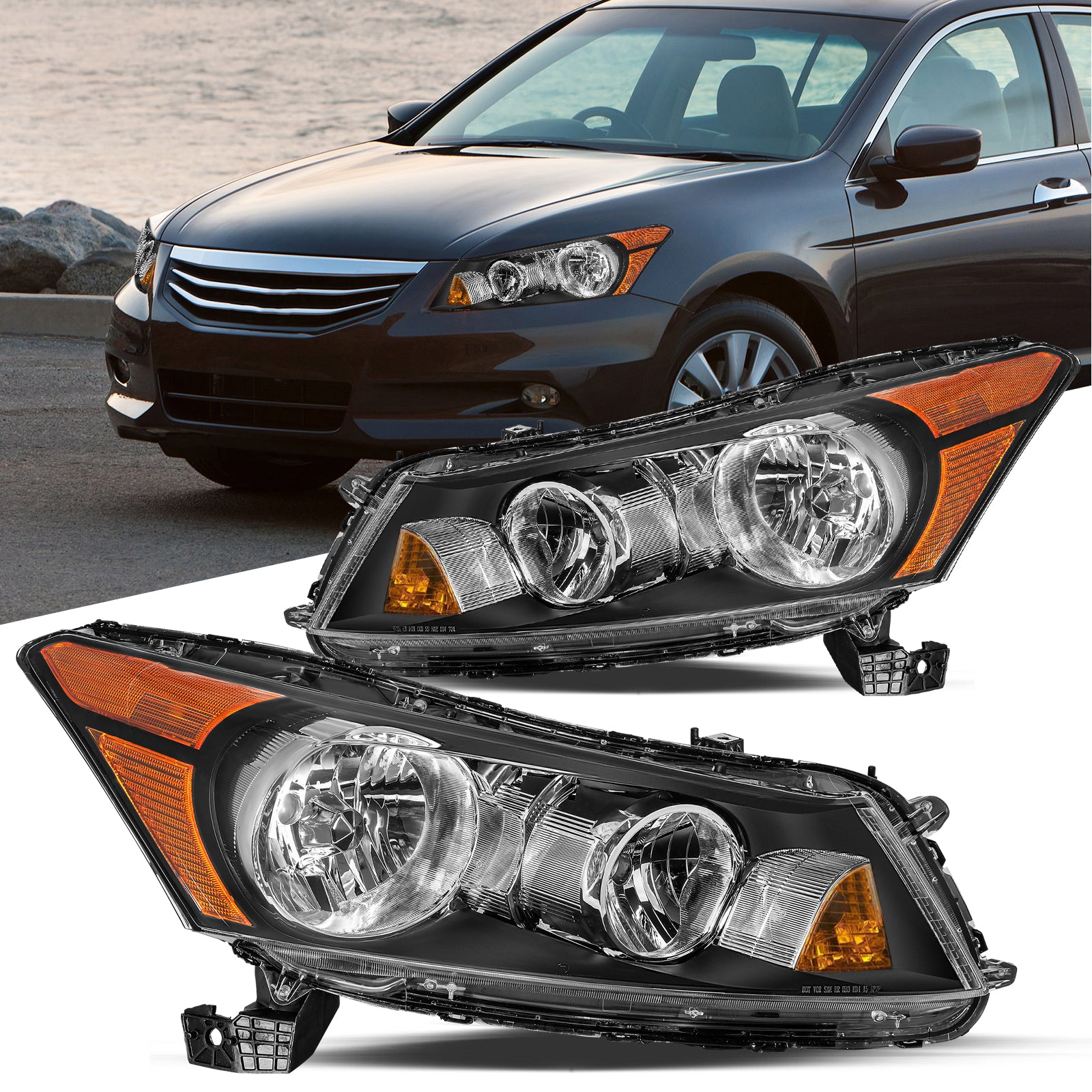 VehicleAid Headlights For 2008-2012 Honda Accord 4-Door