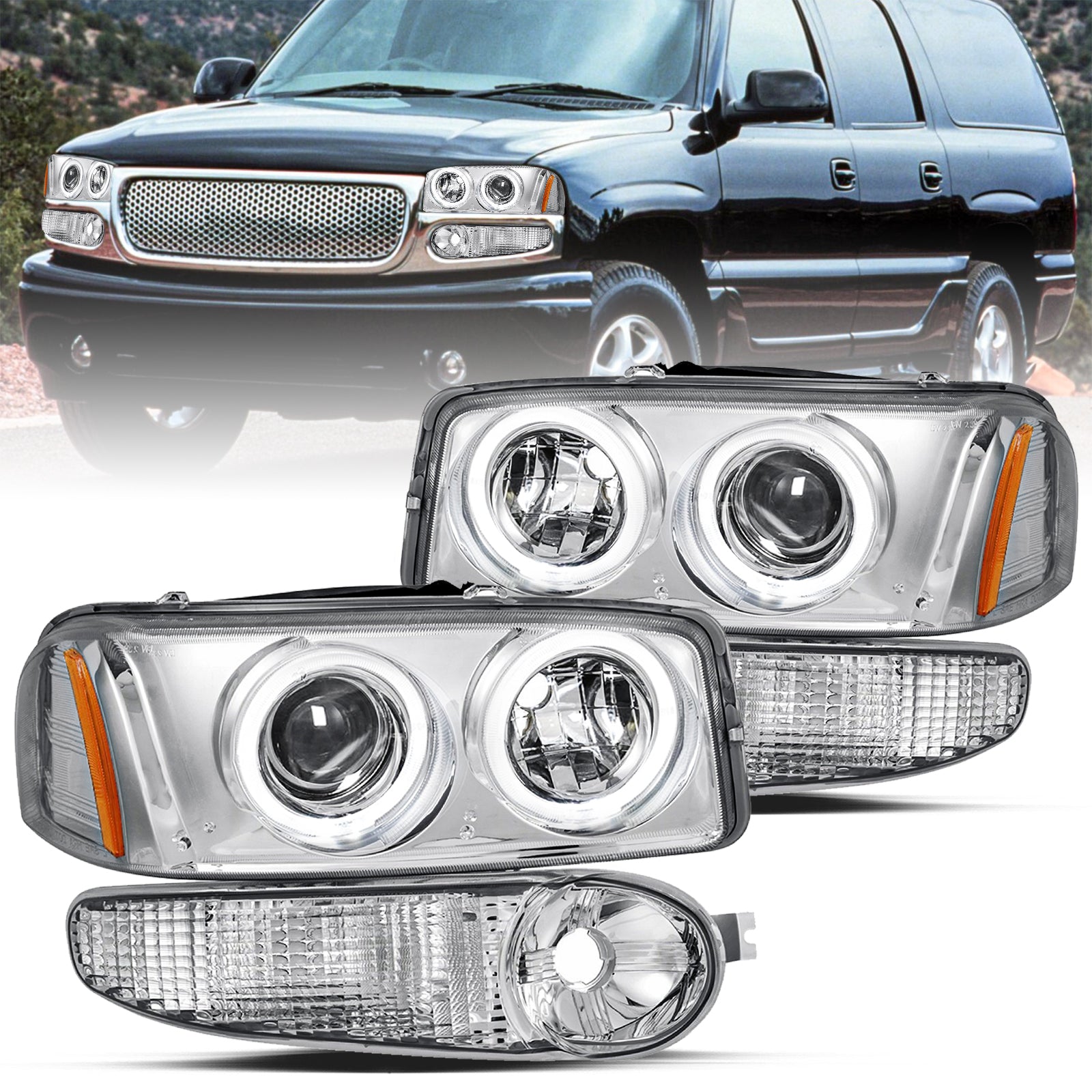 VehicleAid Projector Headlights For 2001-2006 GMC Yukon Denali