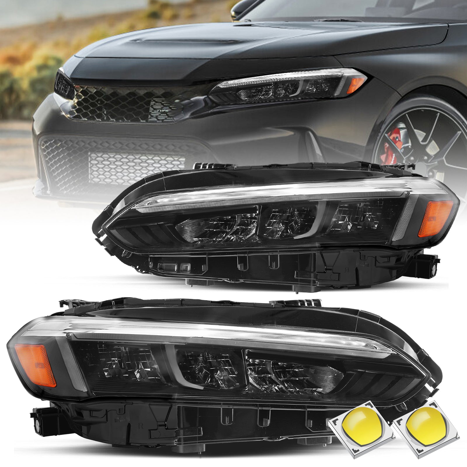 VehicleAid Full LED Headlights For 2022-2024 Honda Civic