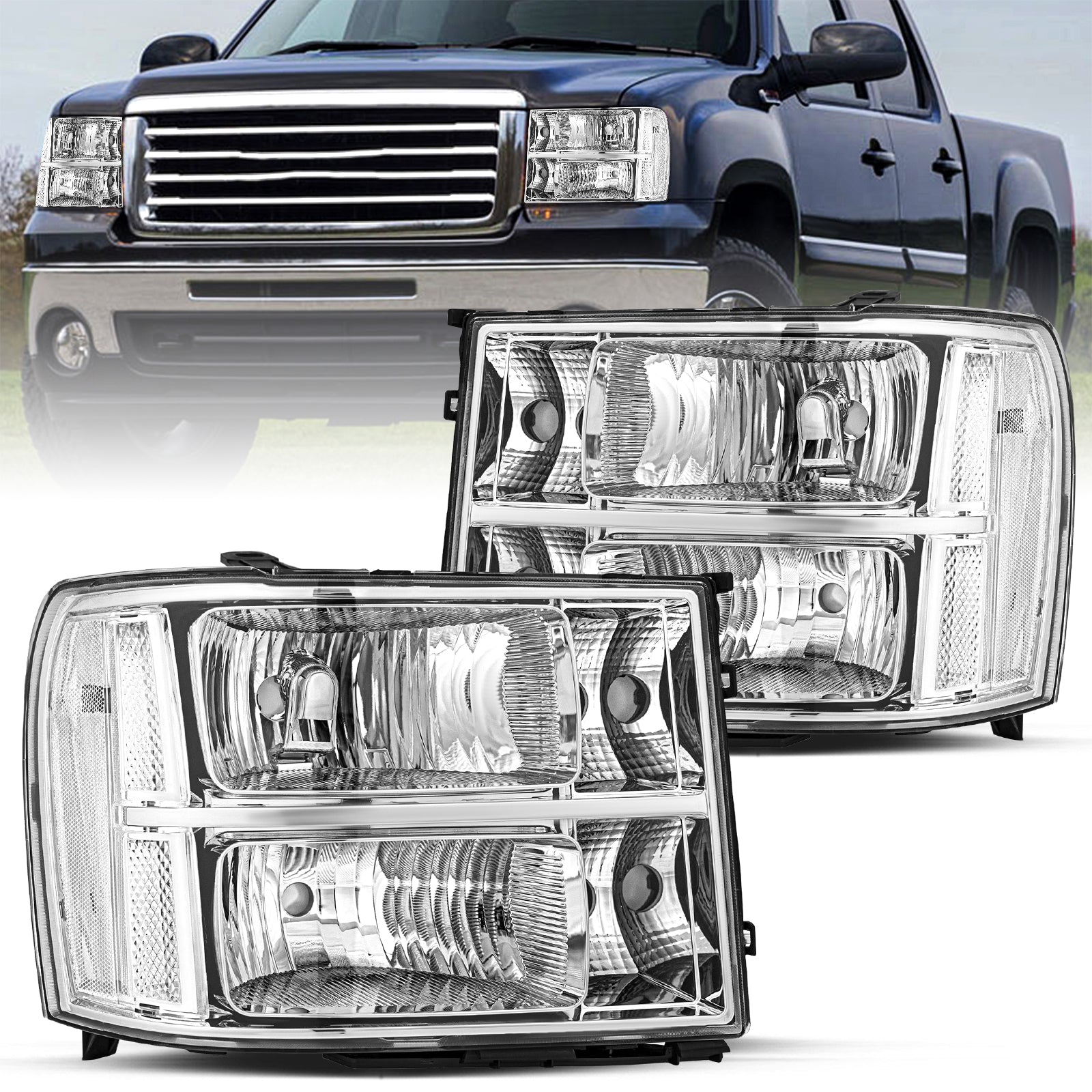 VehicleAid Headlights For 2007-2014 GMC Sierra 2500HD 3500HD