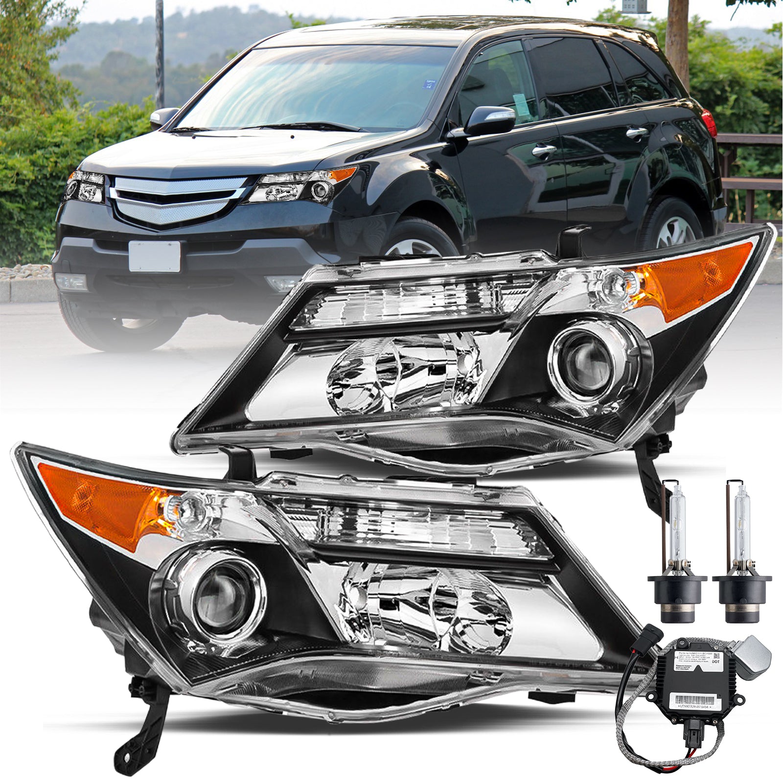 VehicleAid Headlights For 2007-2009 Acura MDX(D2S Bulbs & Ballast Includes)