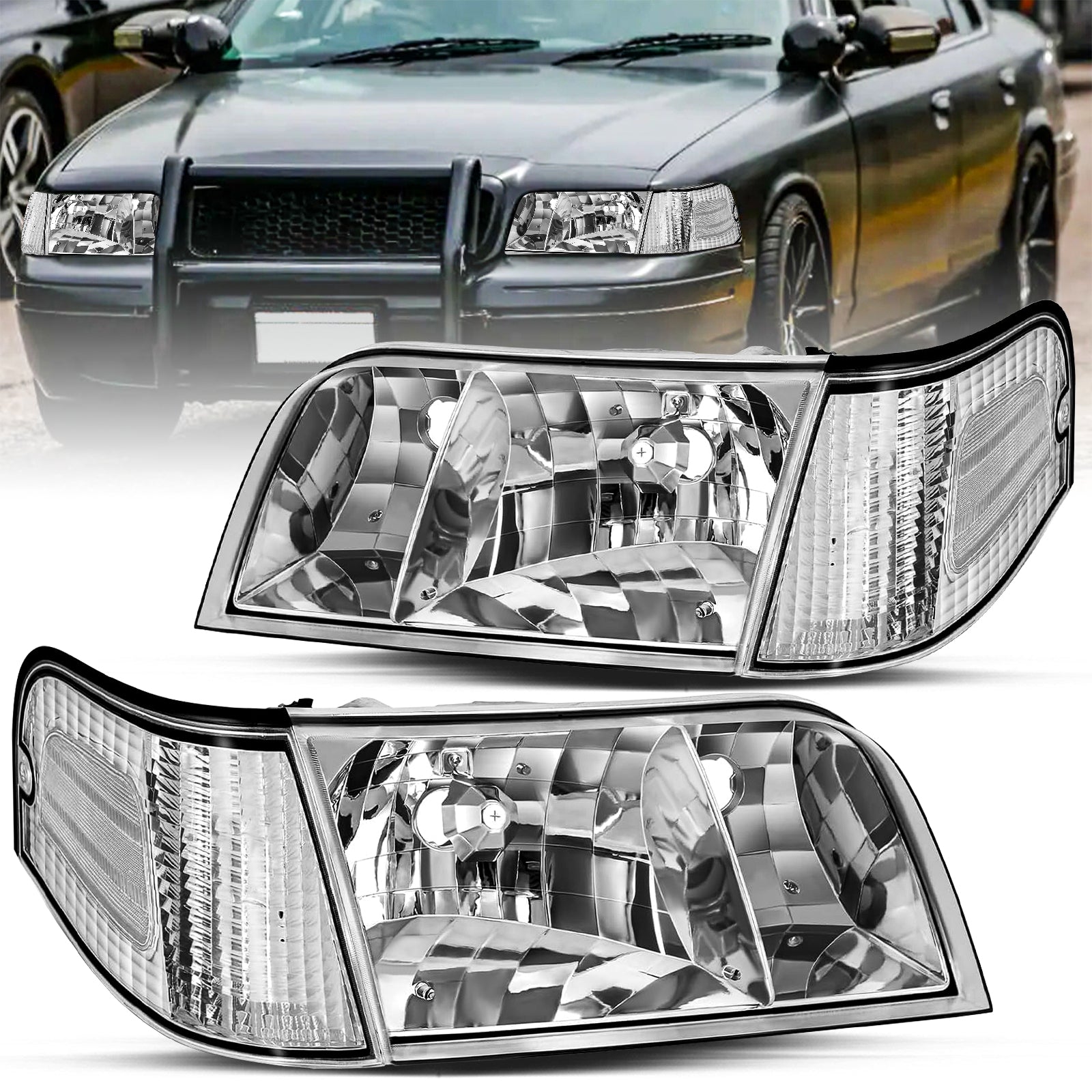 VehicleAid Headlights For 1998-2011 Ford Crown Victoria