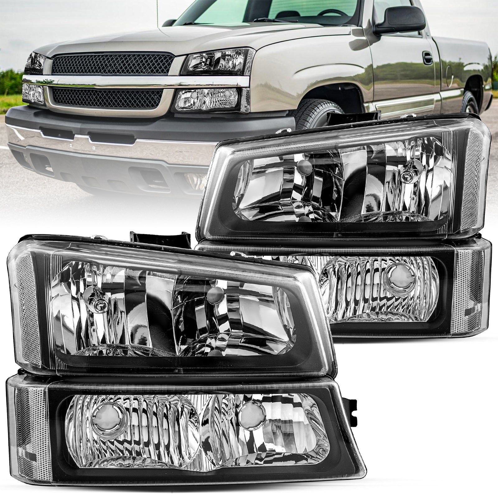 VehicleAid Headlights For 2003-2006 Chevy Avalanche 1500/2500 With LED DRL