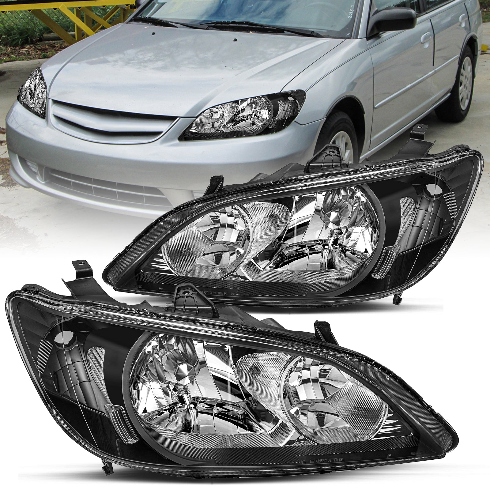 VehicleAid Headlights For 2004-2005 Honda Civic