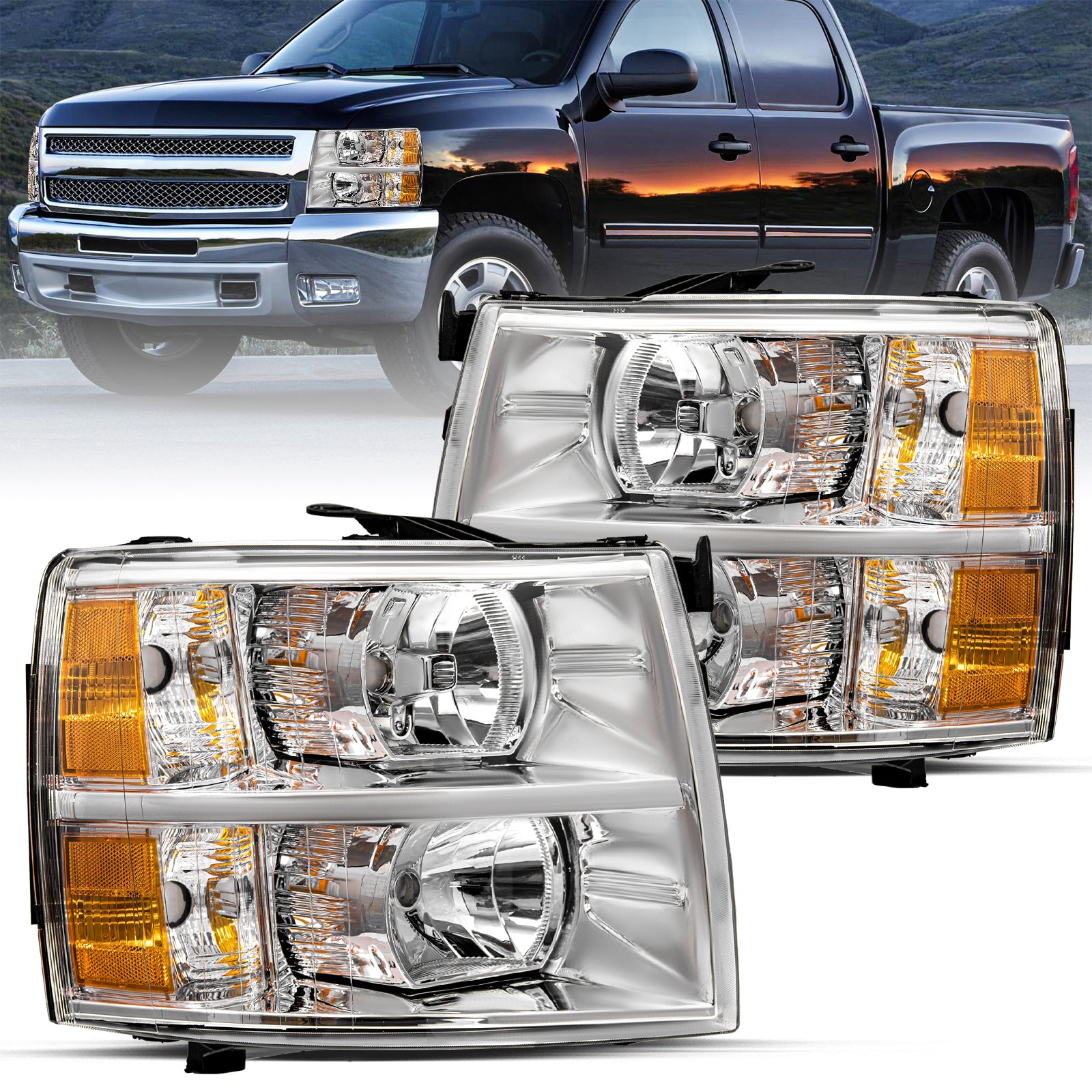 VehicleAid Headlights For 2012-2013 Chevy Silverado 3500