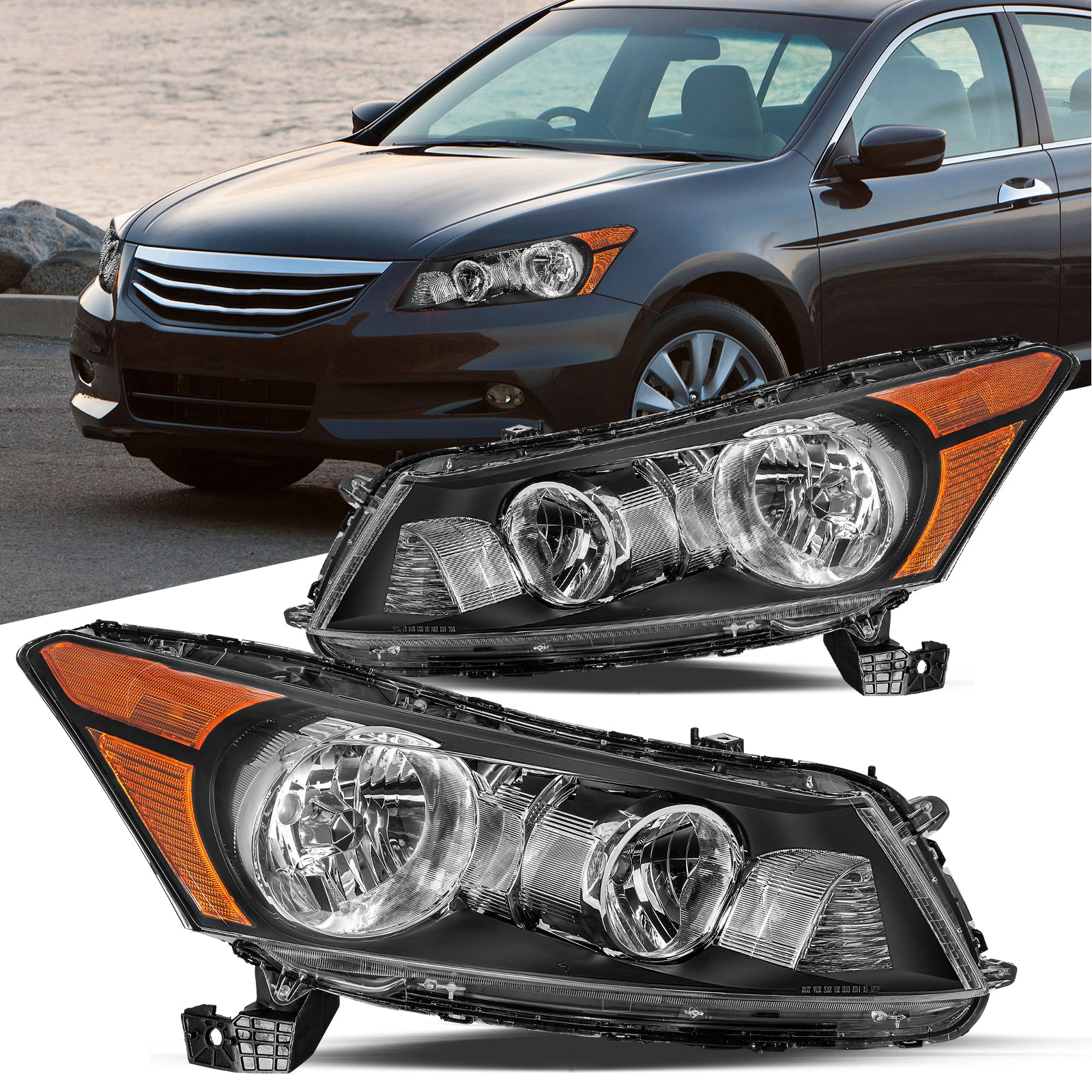 VehicleAid Headlights For 2008-2012 Honda Accord 4-Door