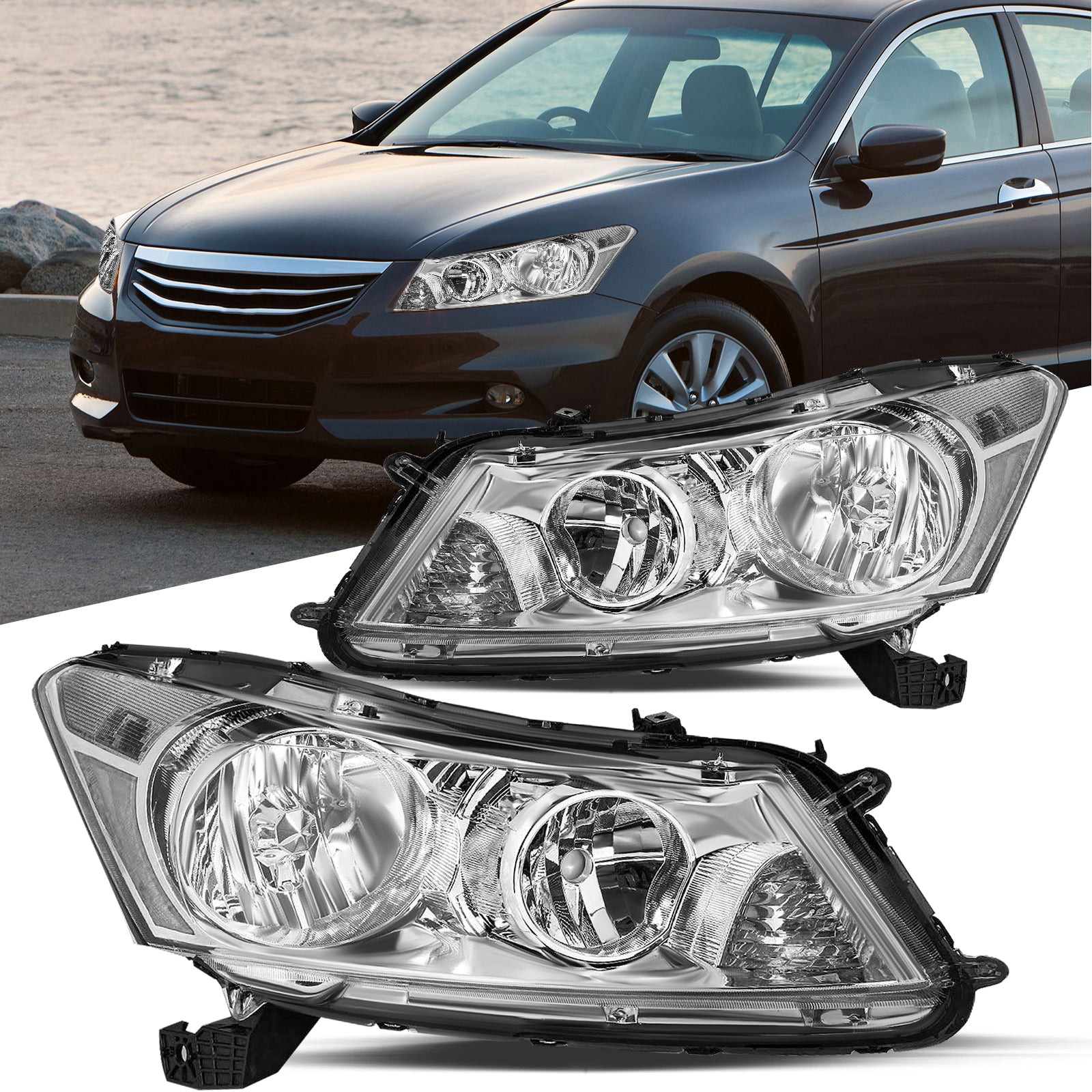 VehicleAid Headlights For 2008-2012 Honda Accord 4-Door