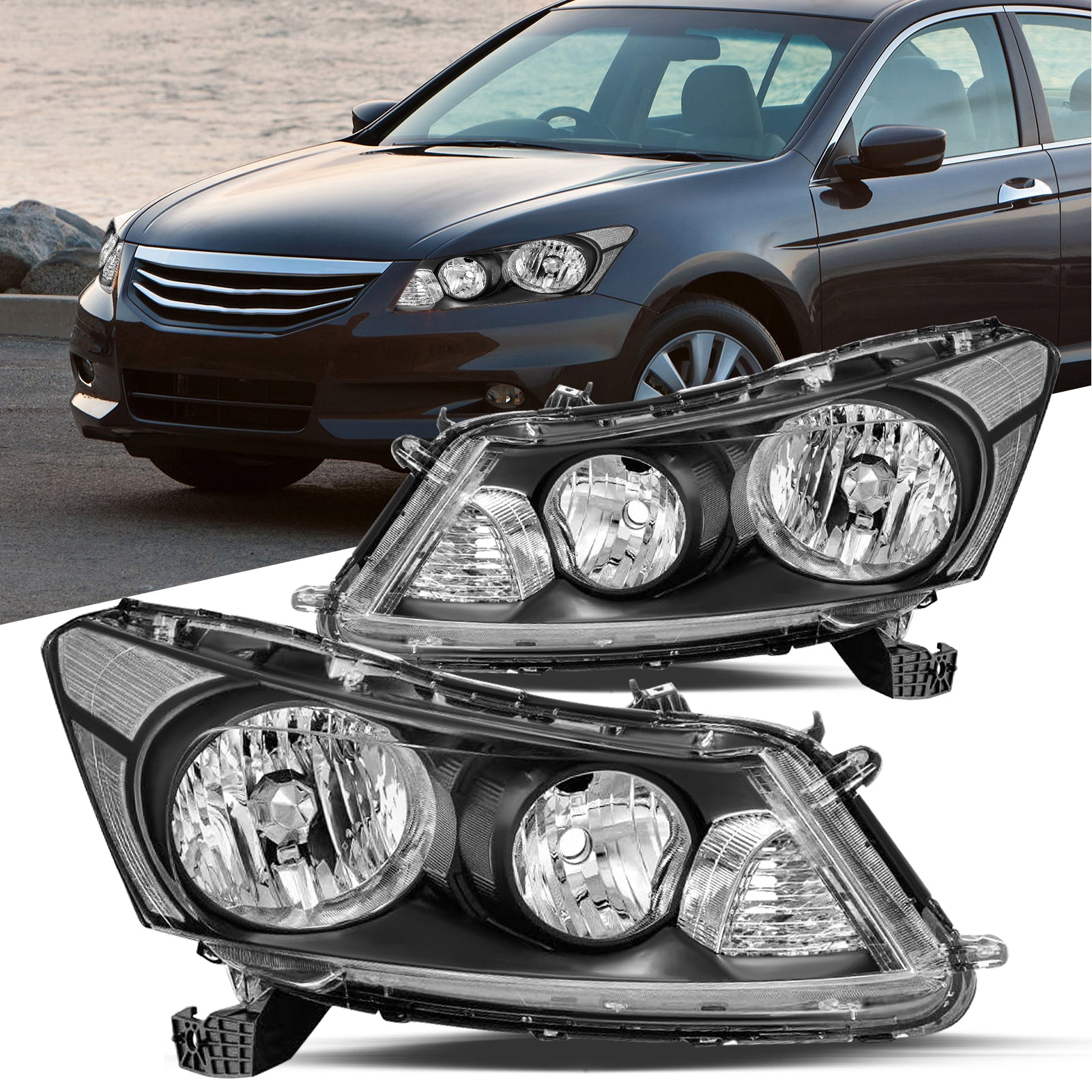 VehicleAid Headlights For 2008-2012 Honda Accord 4-Door