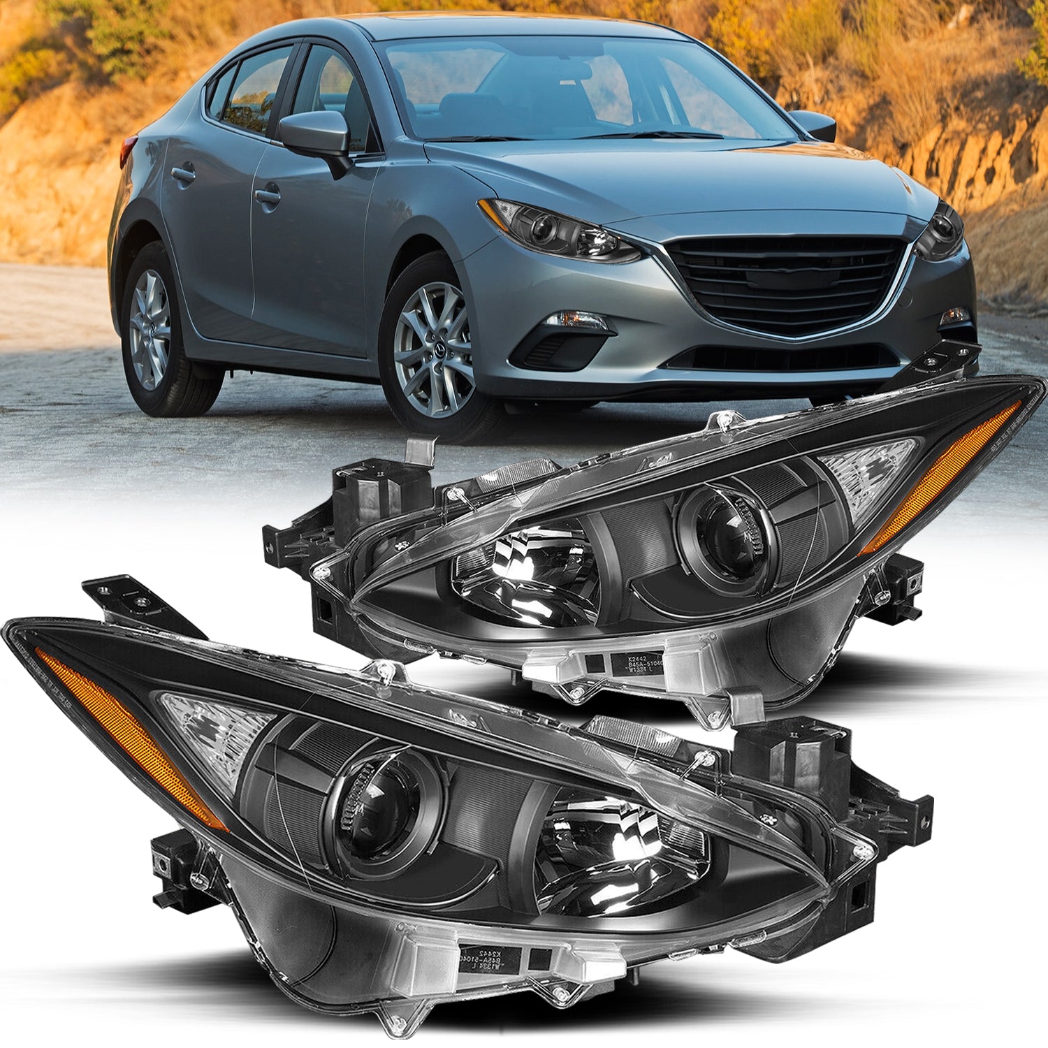 VehicleAid Headlights For 2014-2016 Mazda 3