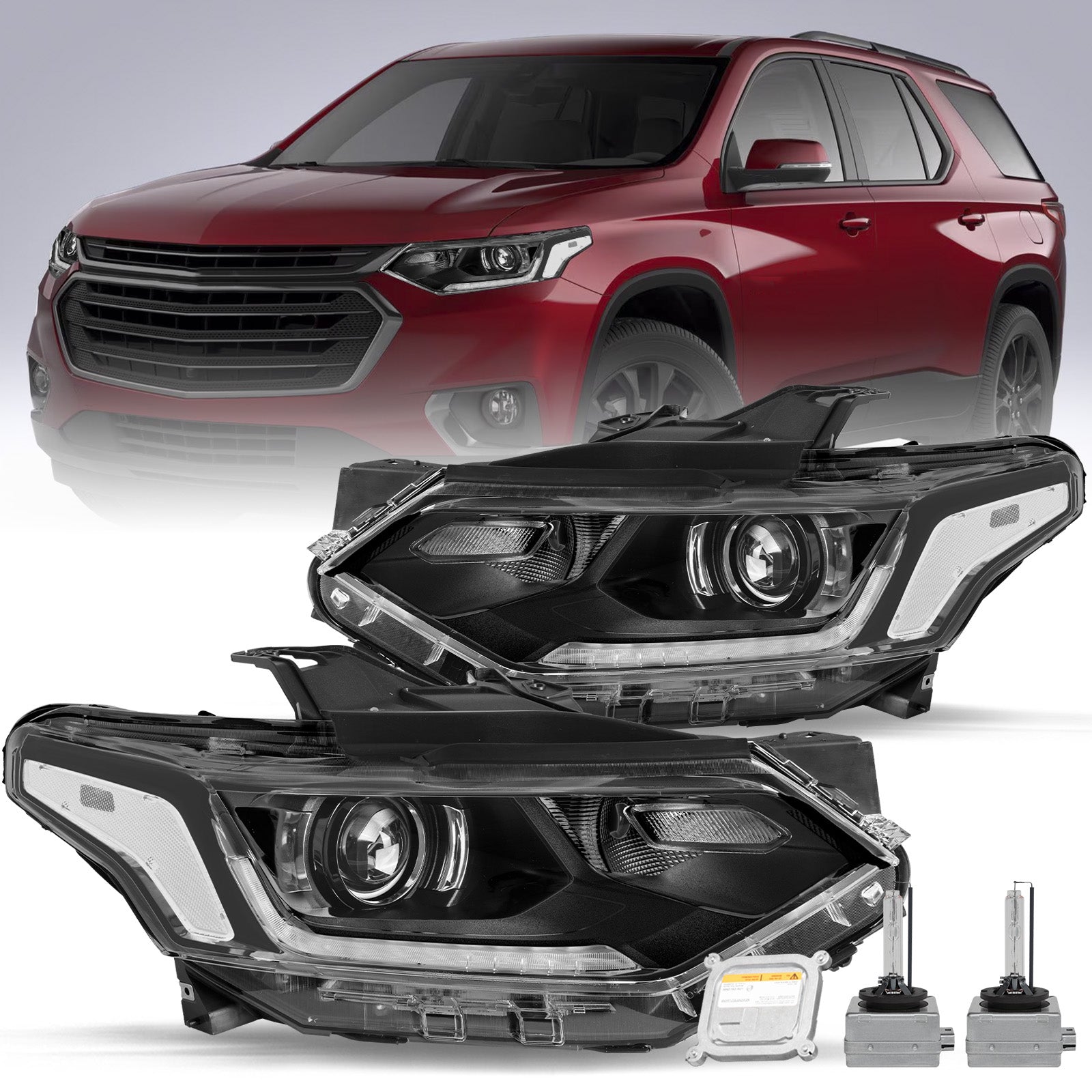 VehicleAid Headlights For 2018-2021 Chevy Traverse HID/Xenon Model