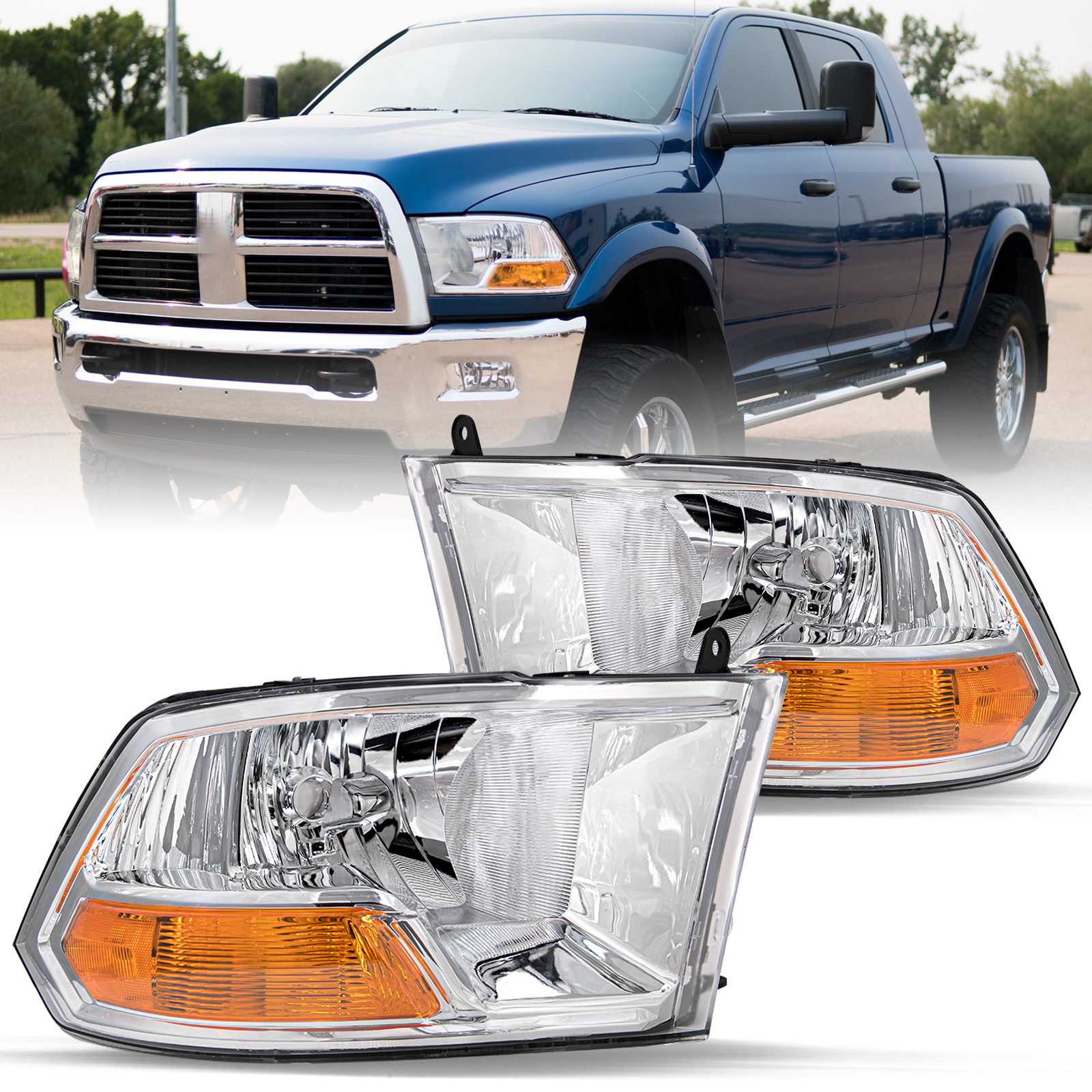 VehicleAid Headlights For 2009-2012 Dodge Ram 1500 2500 3500