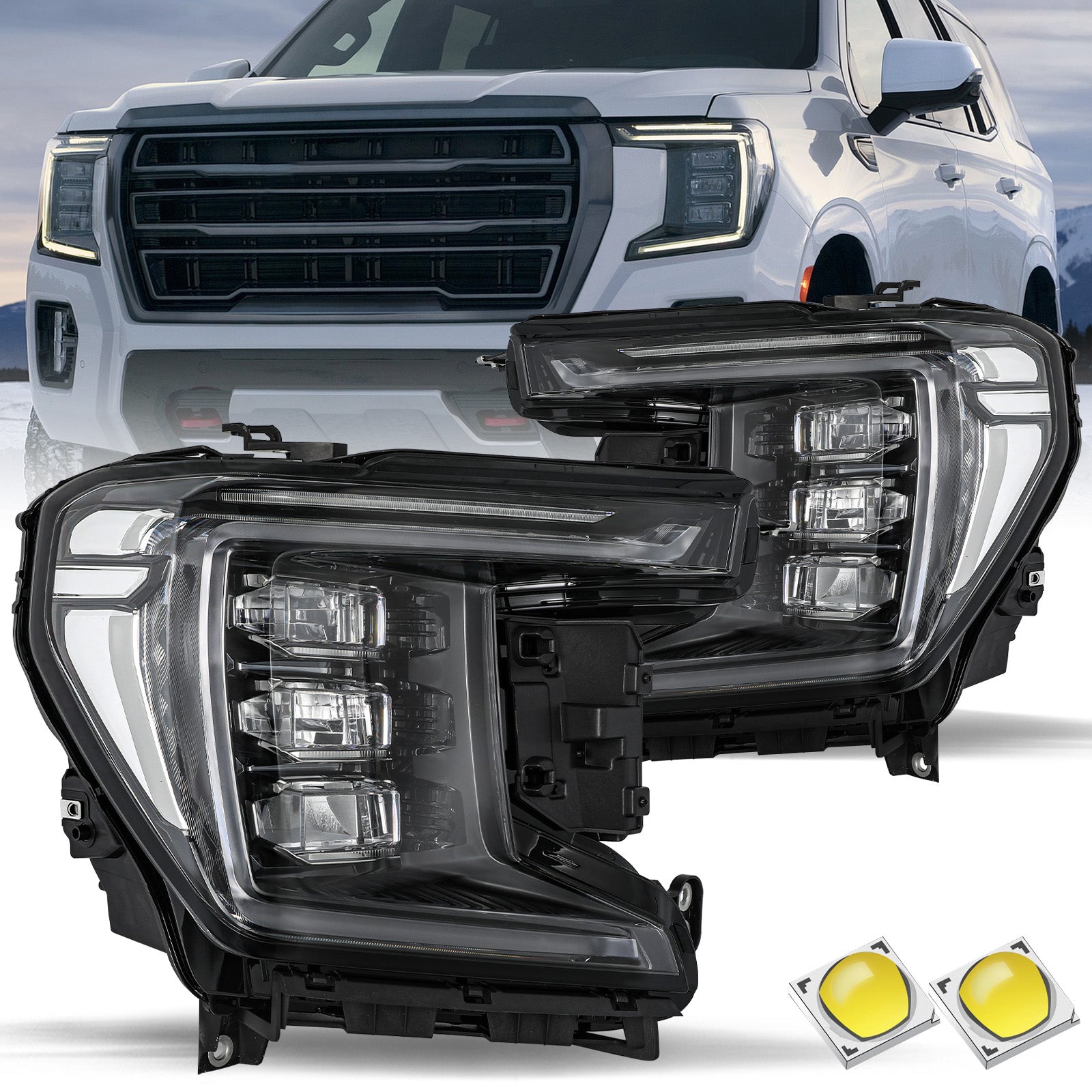 VehicleAid Full LED Headlights For 2021-2023 GMC Yukon/Yukon XL DENALI/AT4