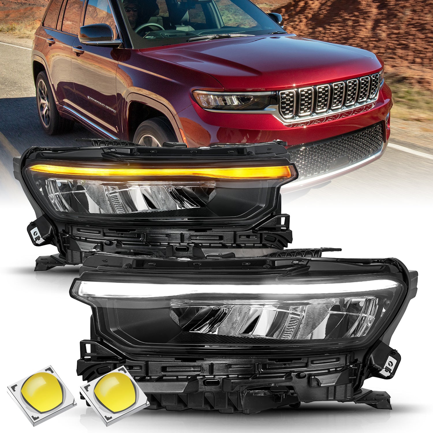 VehicleAid Full Led Headlights For 2021-2023 Jeep Grand Cherokee