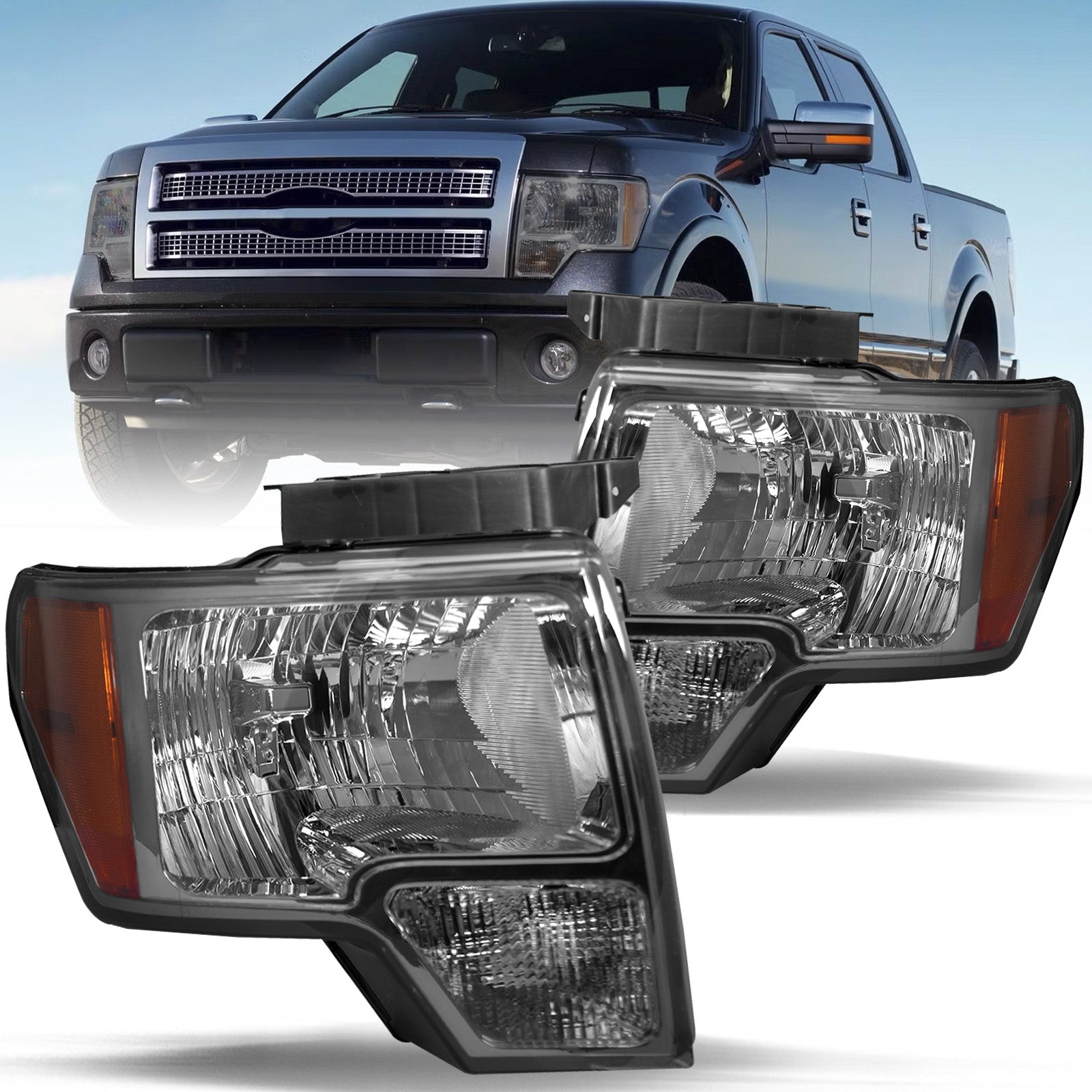 VehicleAid Headlights For 2009-2014 Ford F150 Pickup