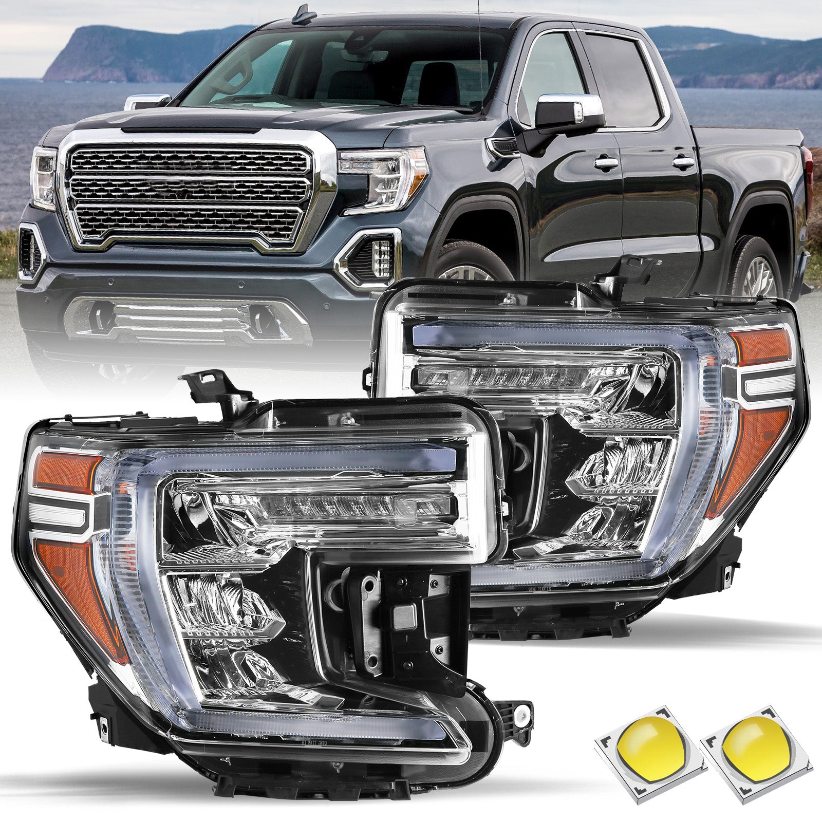 VehicleAid FULL LED Headlights For 2022 GMC Sierra 1500 Limited