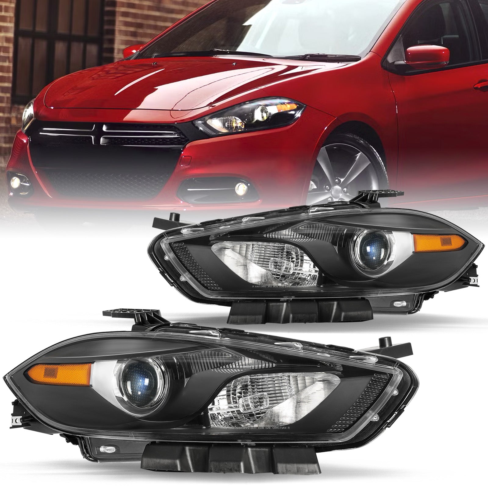 VehicleAid Headlights For 2013-2016 Dodge Dart Halogen Type