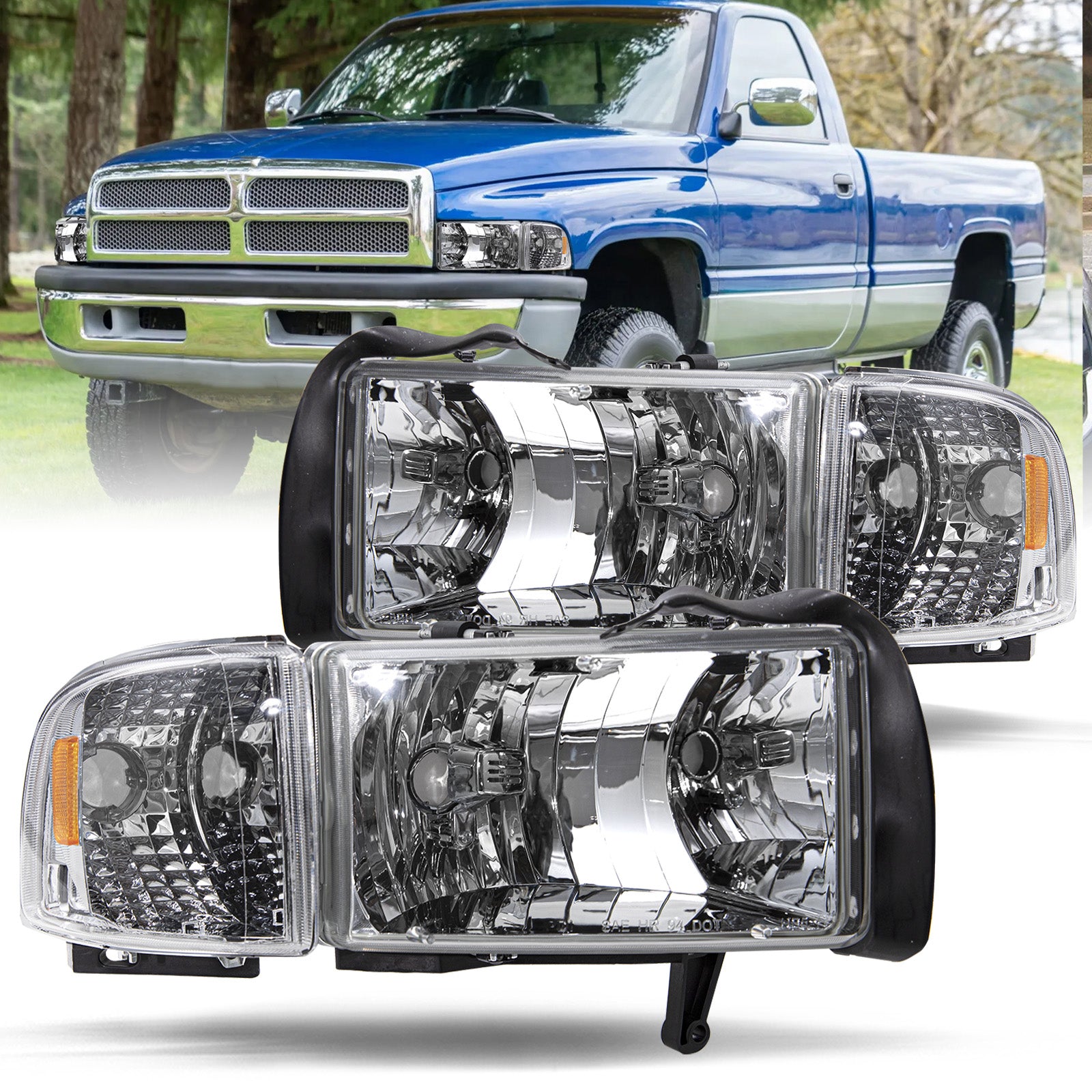 VehicleAid Headlights For 1994-2002 Dodge Ram 2500 3500 Pickup