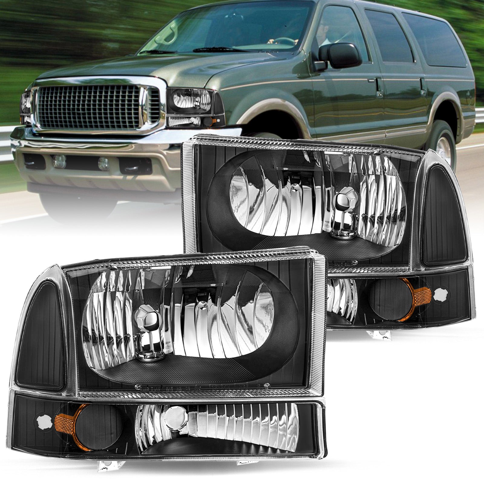 VehicleAid Headlights For 1999-2004 Ford F250 / F350 / F450 / F550 Super Duty