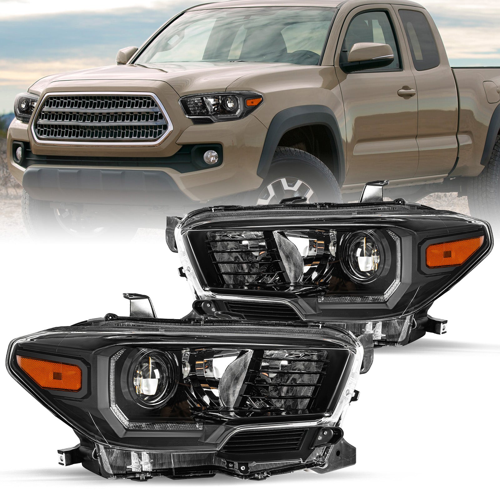 VehicleAid Headlights For 2016-2022 Toyota Tacoma w/LED DRL