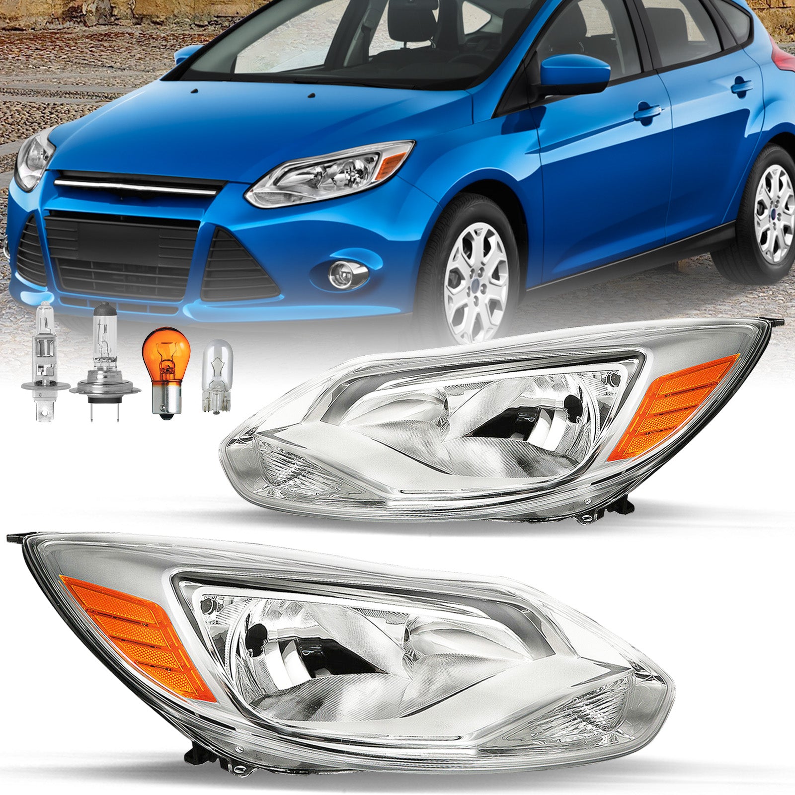 VehicleAid Headlights For 2012-2014 Ford Focus