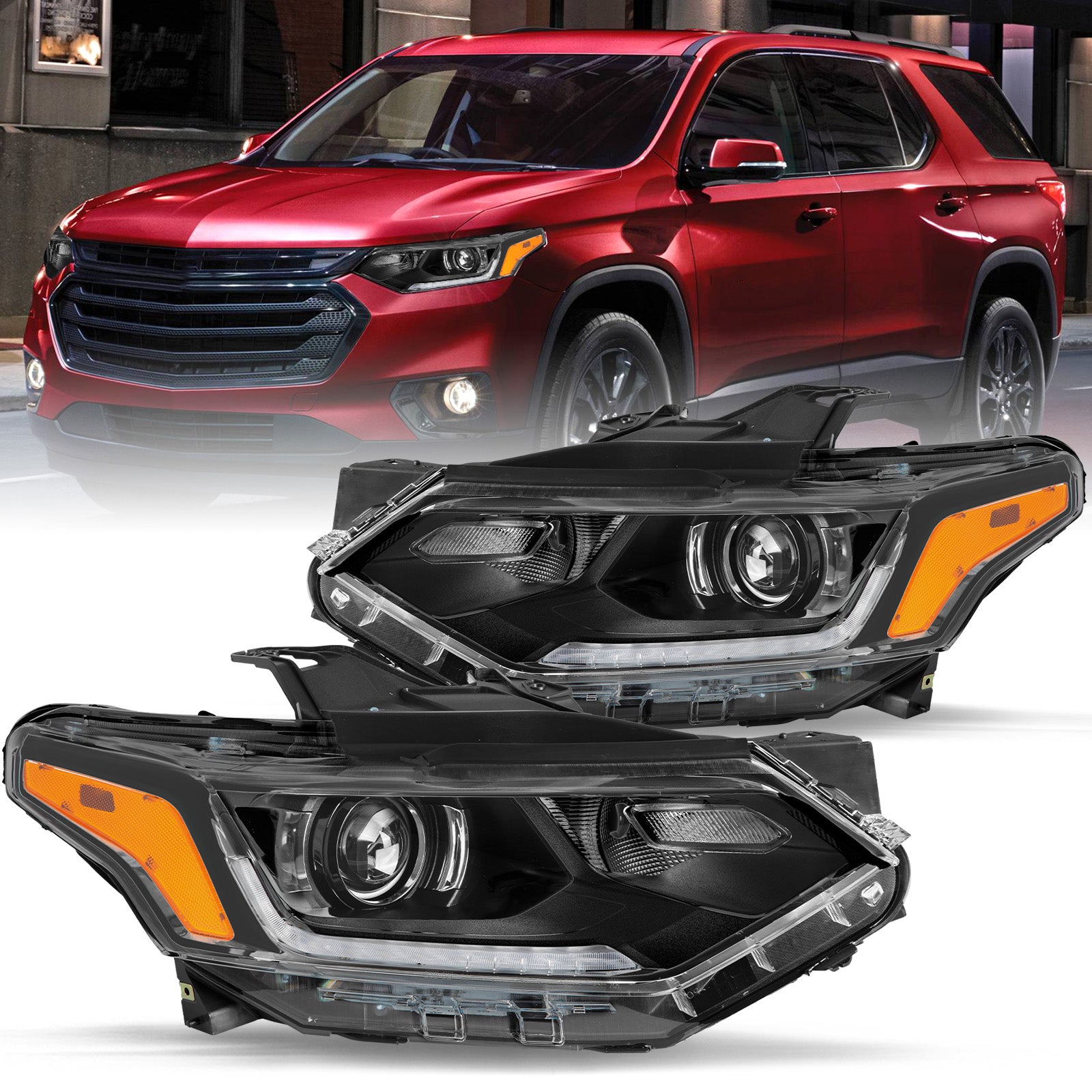 VehicleAid Headlights For 2018-2021 Chevy Traverse HID/Xenon Type