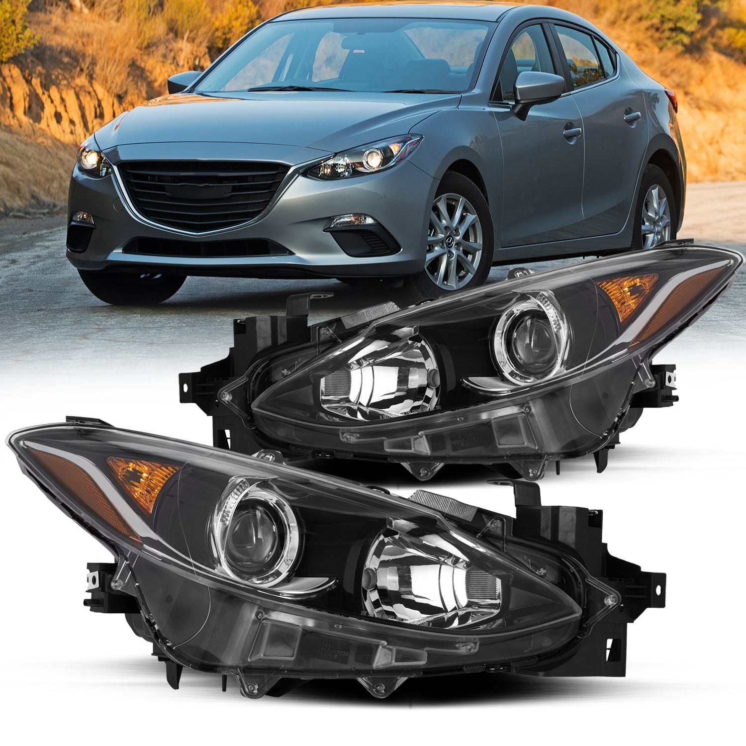 VehicleAid Headlights For 2014-2016 Mazda 3