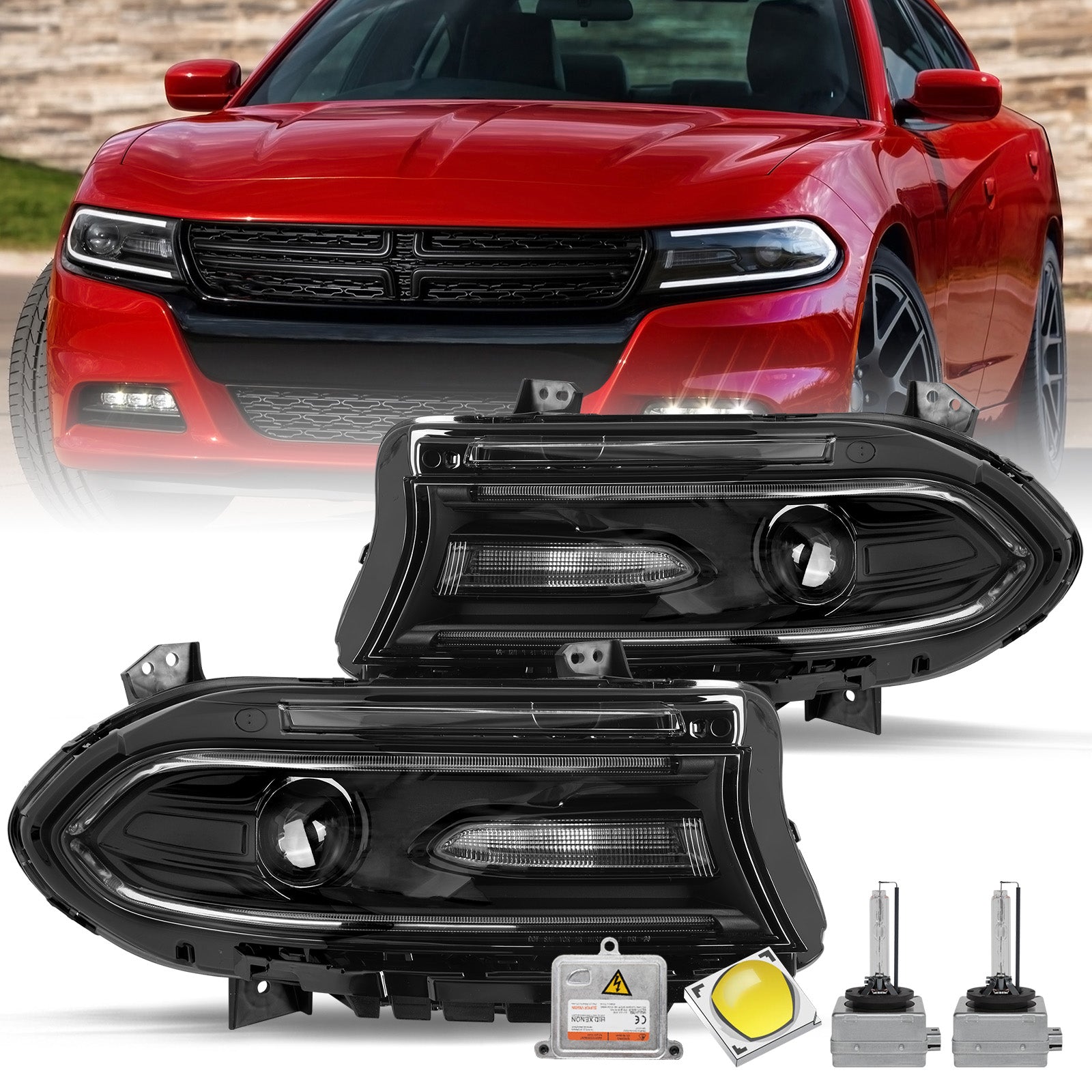 VehicleAid Headlights For 2015-2021 Dodge Charger HID Model