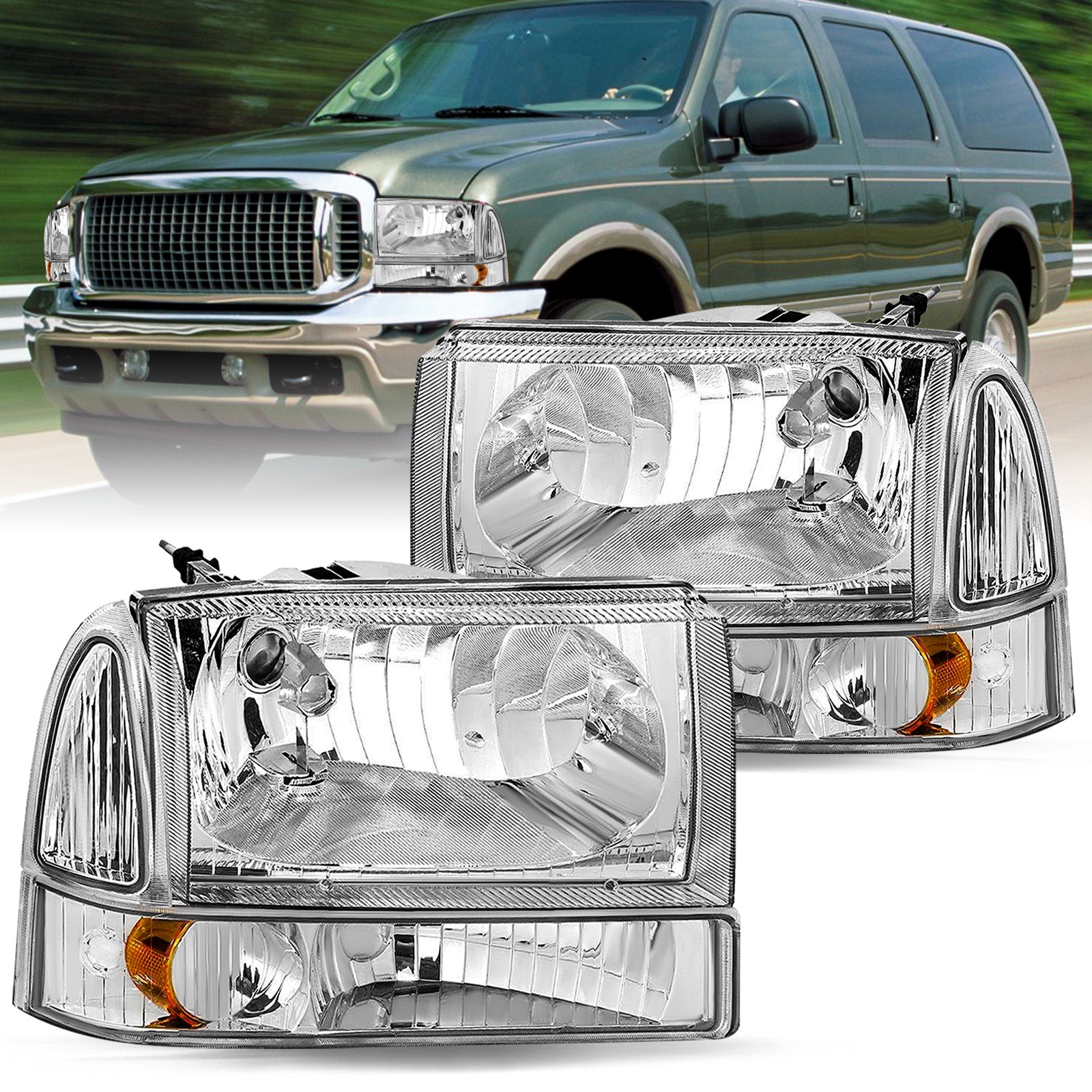 VehicleAid Headlights For 1999-2004 Ford F250 / F350 / F450 / F550 Super Duty