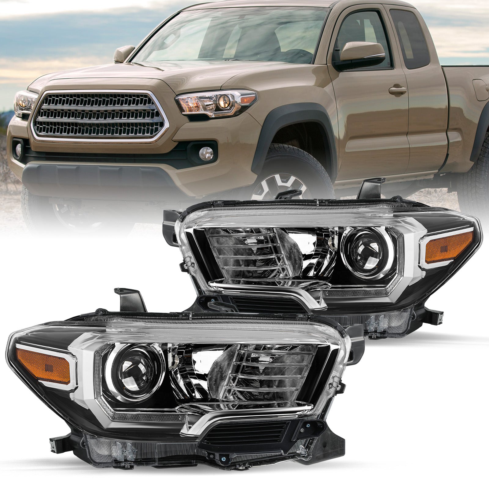 VehicleAid Headlights For 2016-2022 Toyota Tacoma w/LED DRL