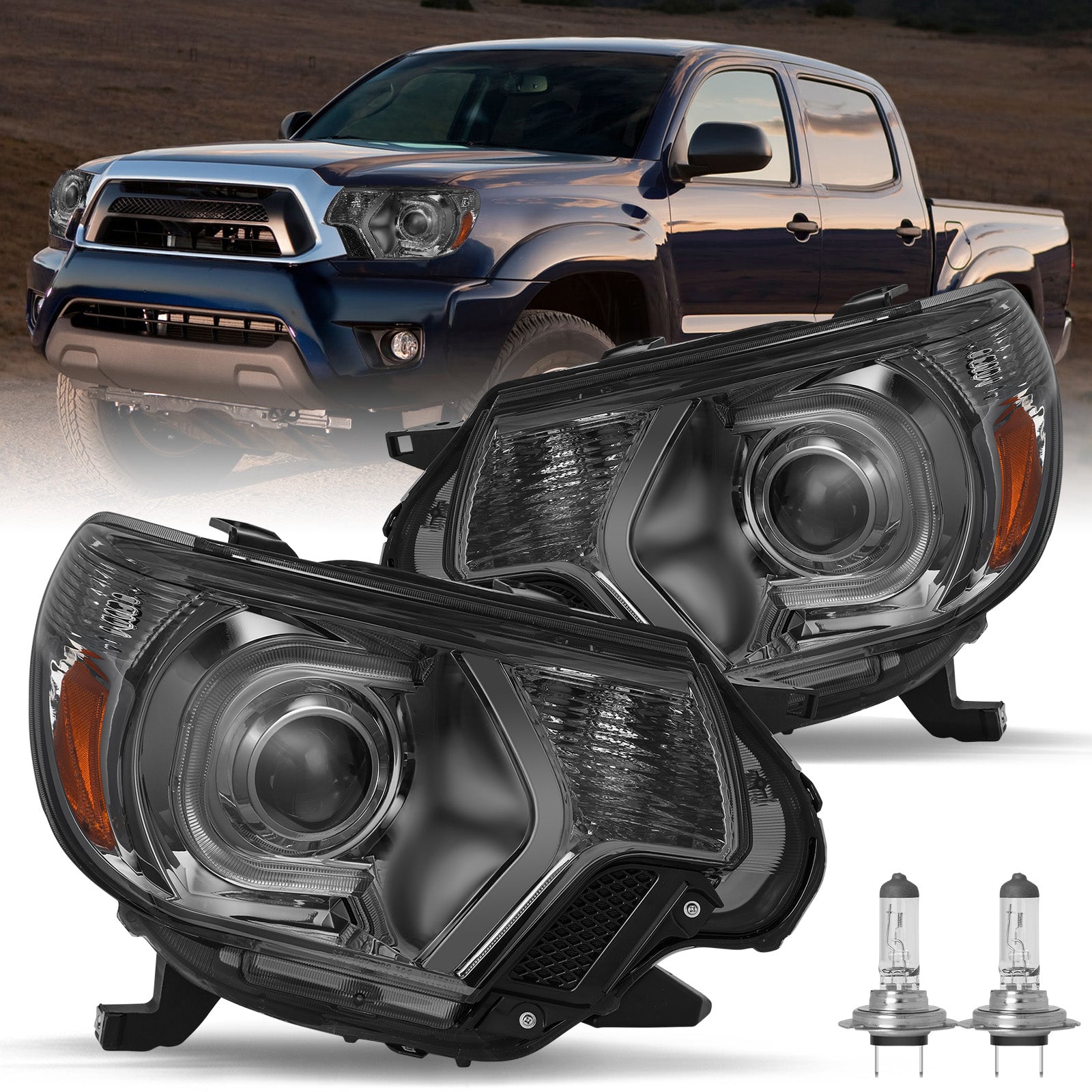 VehicleAid Headlights For 2012-2015 Toyota Tacoma with LED DRL