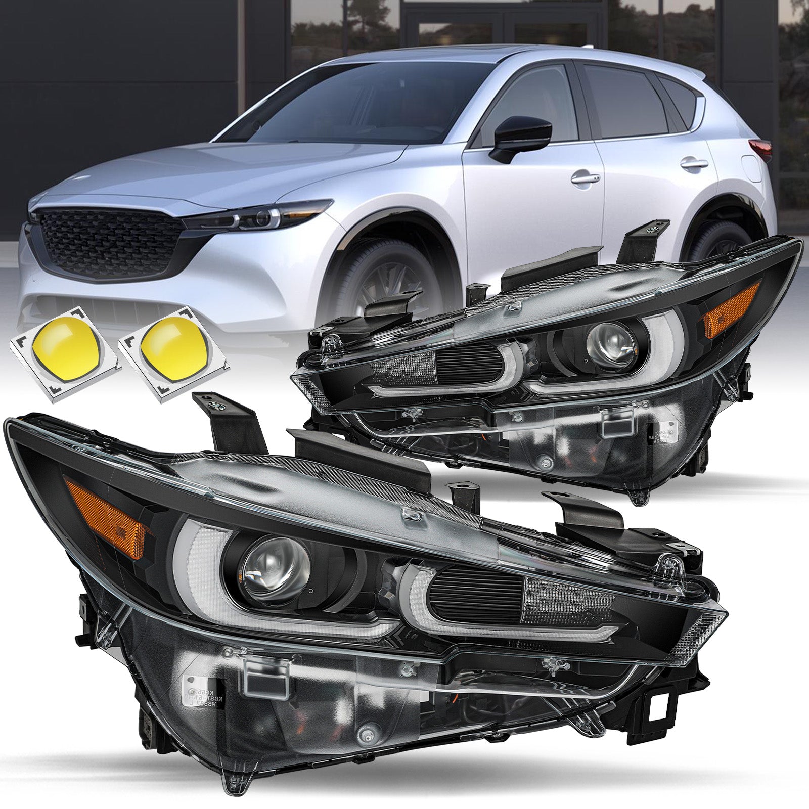 VehicleAid Headlights For 2022-2024 Mazda CX-5 With LED DRL AFS