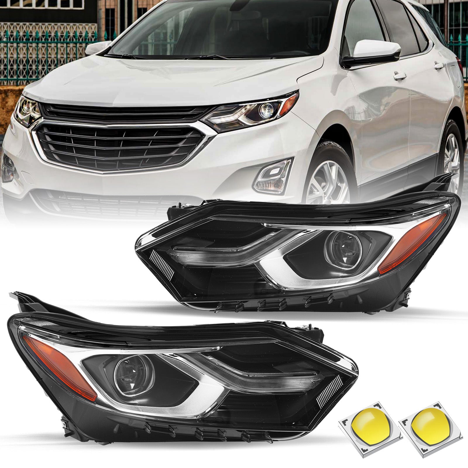 VehicleAid Full LED Headlights For 2018-2021 Chevy Equinox