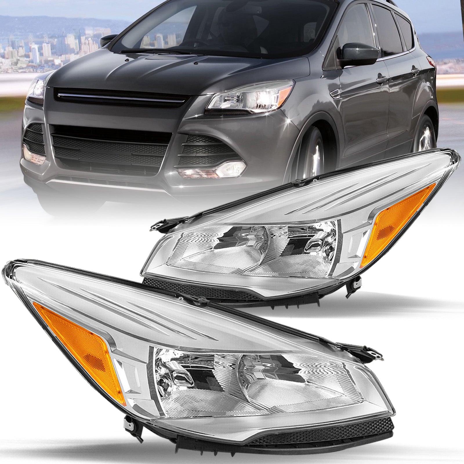 VehicleAid Headlights For 2013-2016 Ford Escape