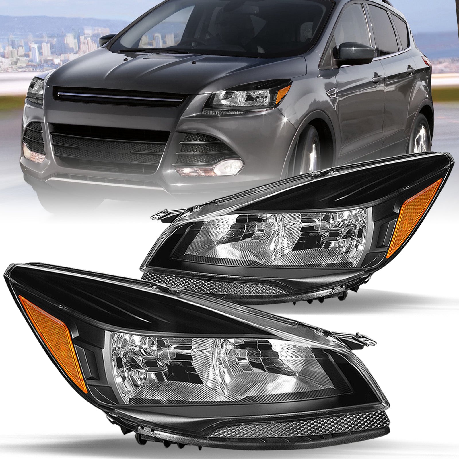 VehicleAid Headlights For 2013-2016 Ford Escape