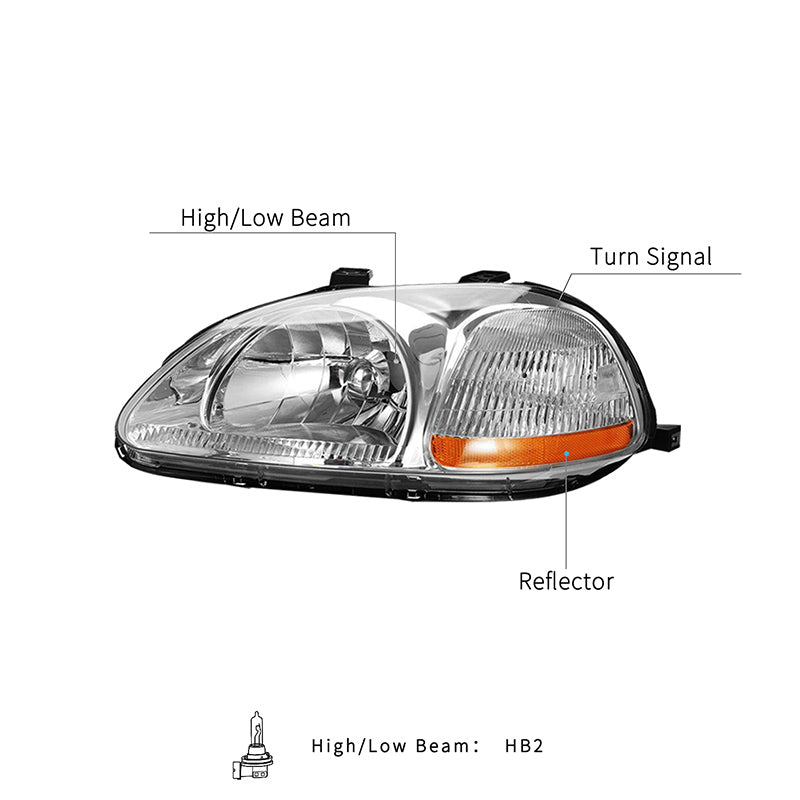 VehicleAid Headlights For 1996-1998 Honda Civic DX EX LX